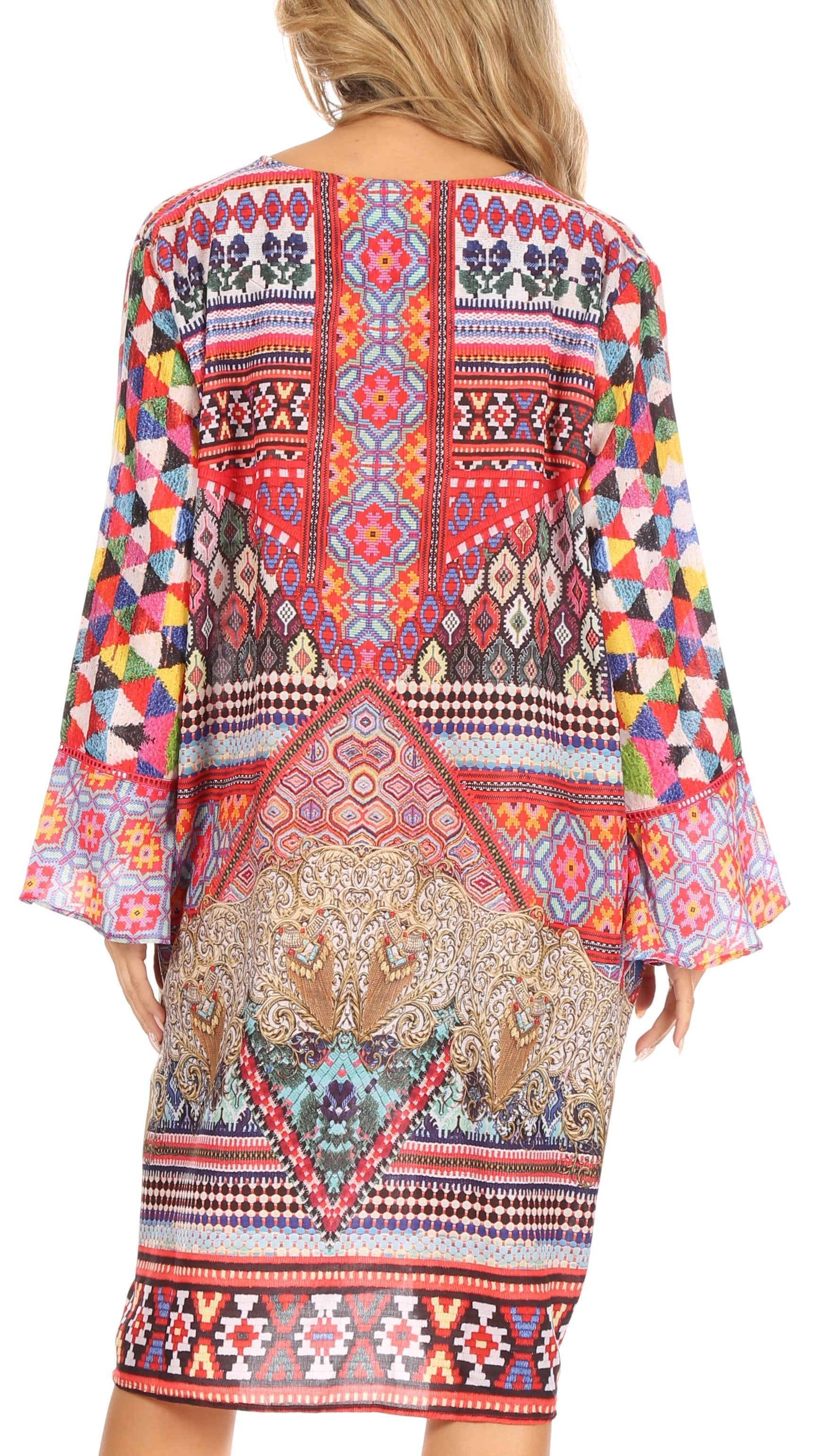 Sakkas - Ximena Floral Boho Cocktail Dress Tunic Cover-up V neck