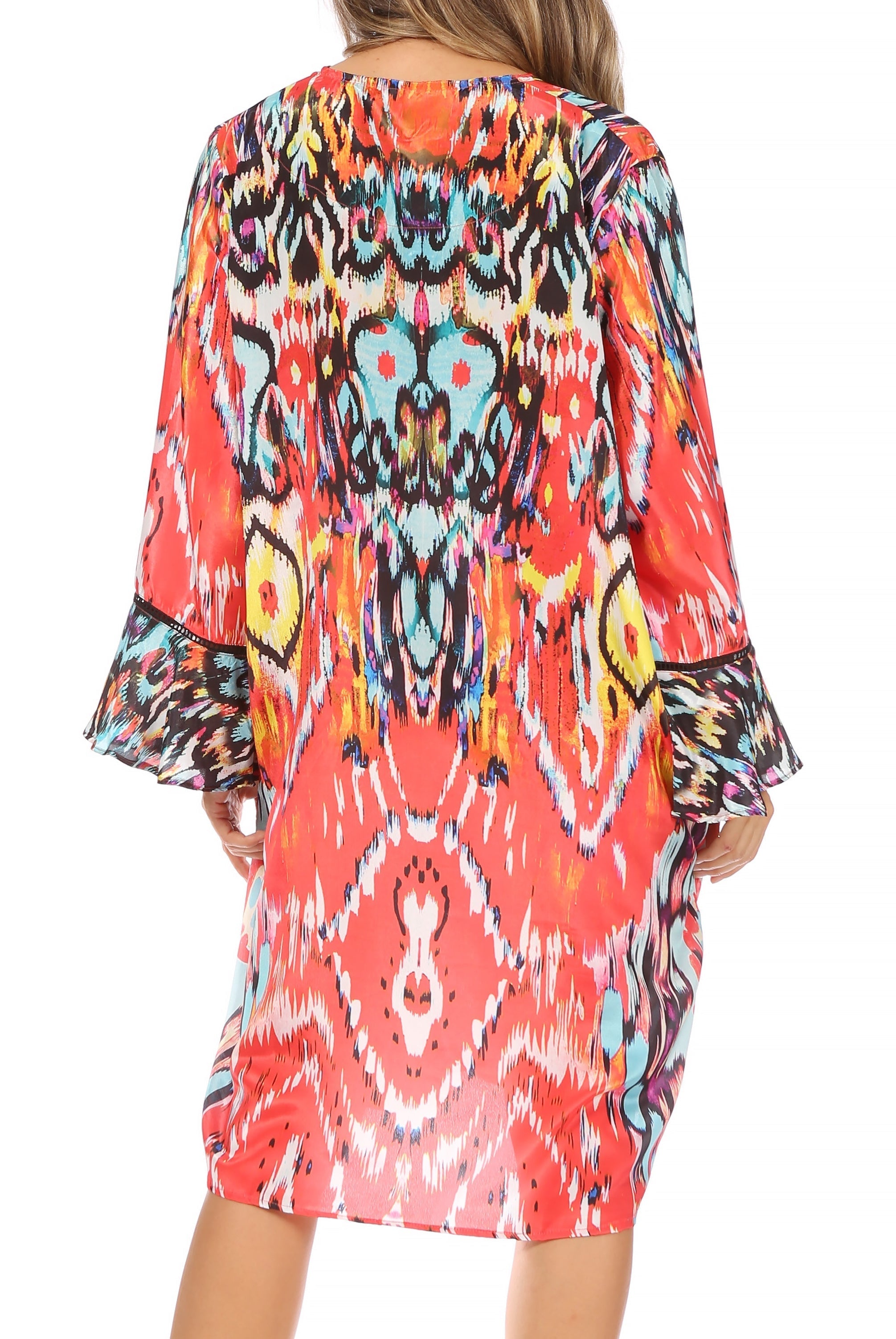 Sakkas - Ximena Floral Boho Cocktail Dress Tunic Cover-up V neck