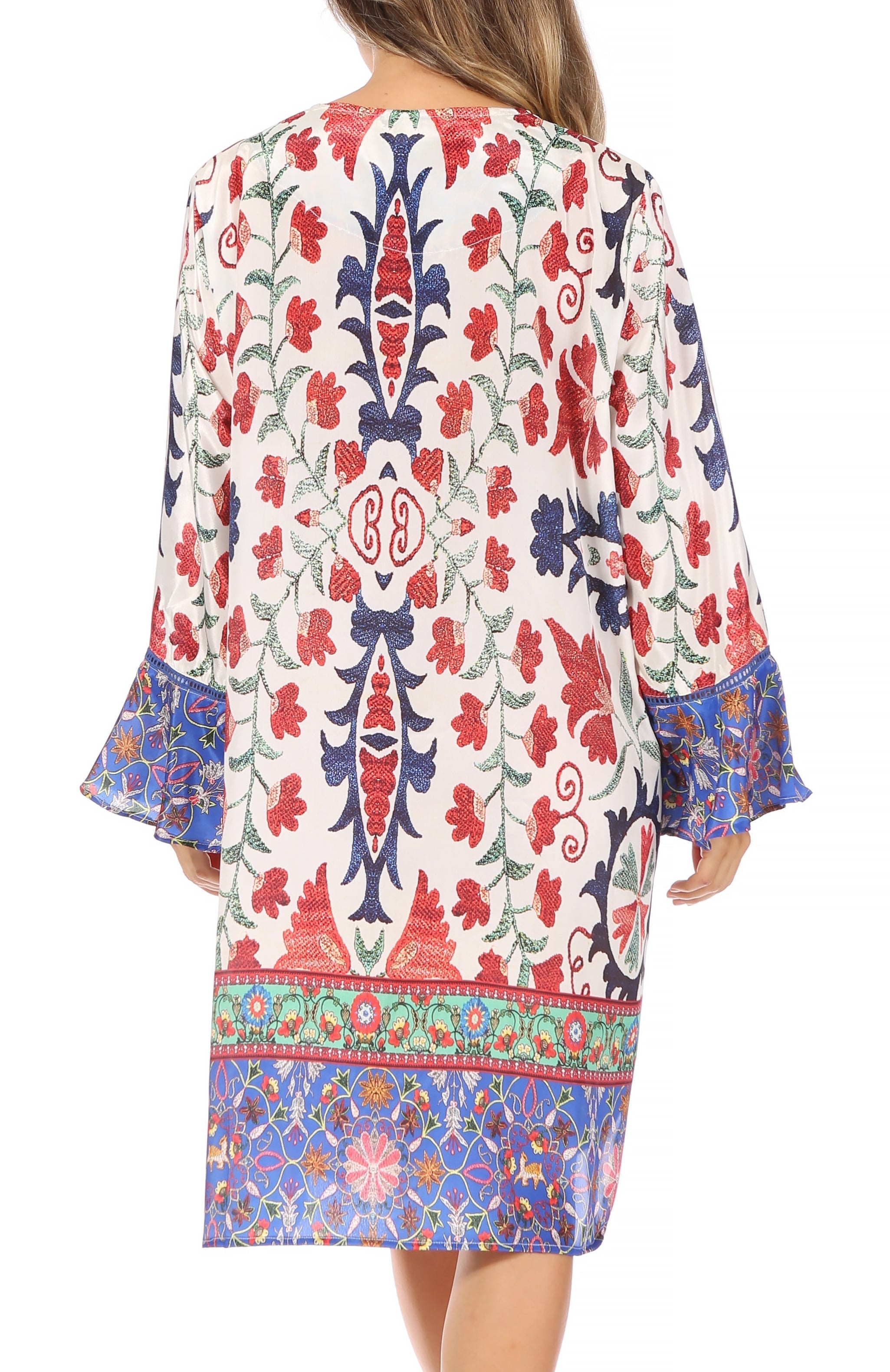 Sakkas - Ximena Floral Boho Cocktail Dress Tunic Cover-up V neck