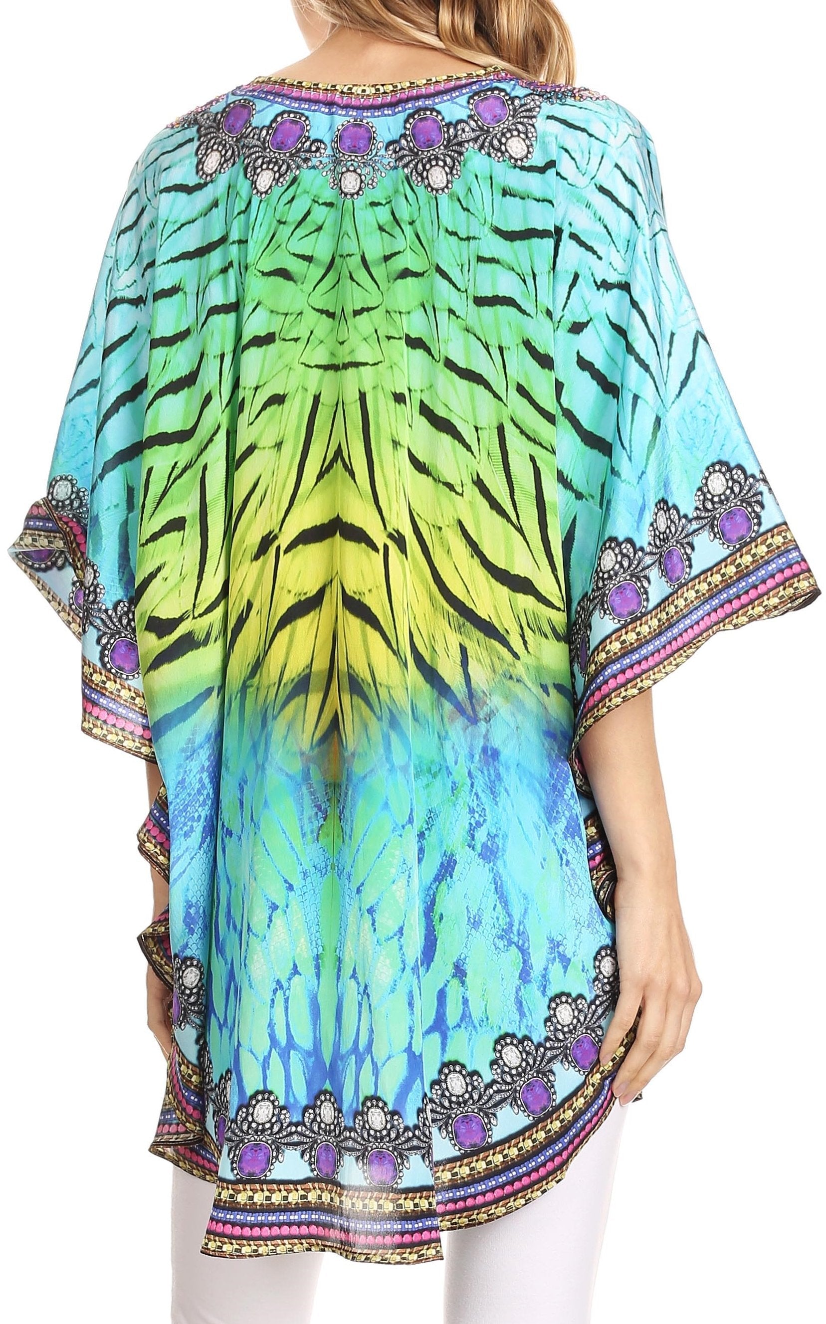 Sakkas - Tallulah Wide Circle Blouse V Neck Top With Tassle Ties And Rhinestones