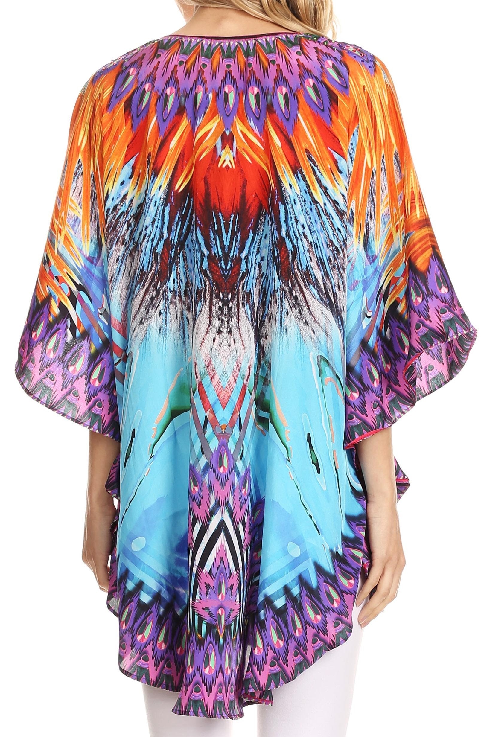 Sakkas - Tallulah Wide Circle Blouse V Neck Top With Tassle Ties And Rhinestones