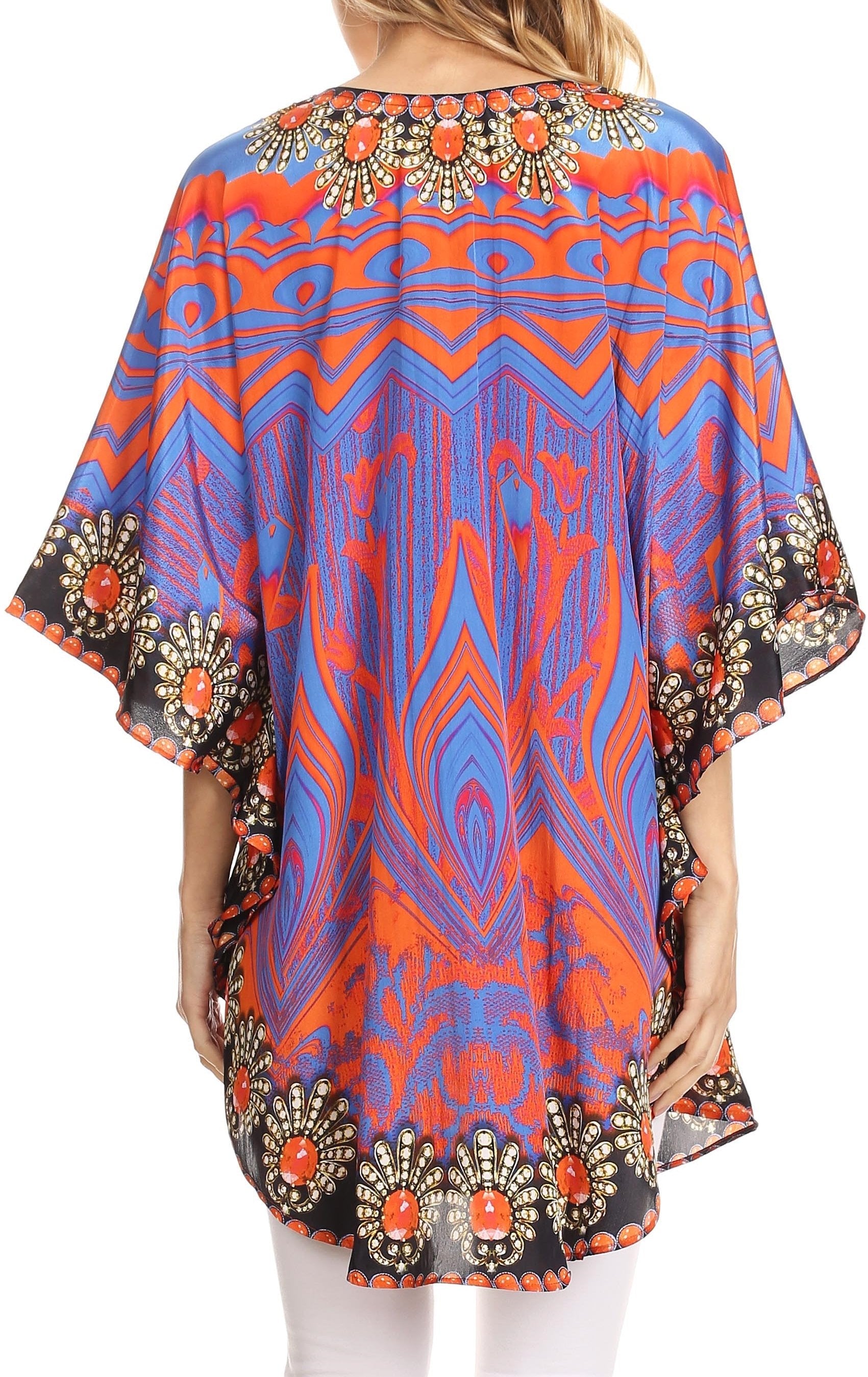 Sakkas - Tallulah Wide Circle Blouse V Neck Top With Tassle Ties And Rhinestones