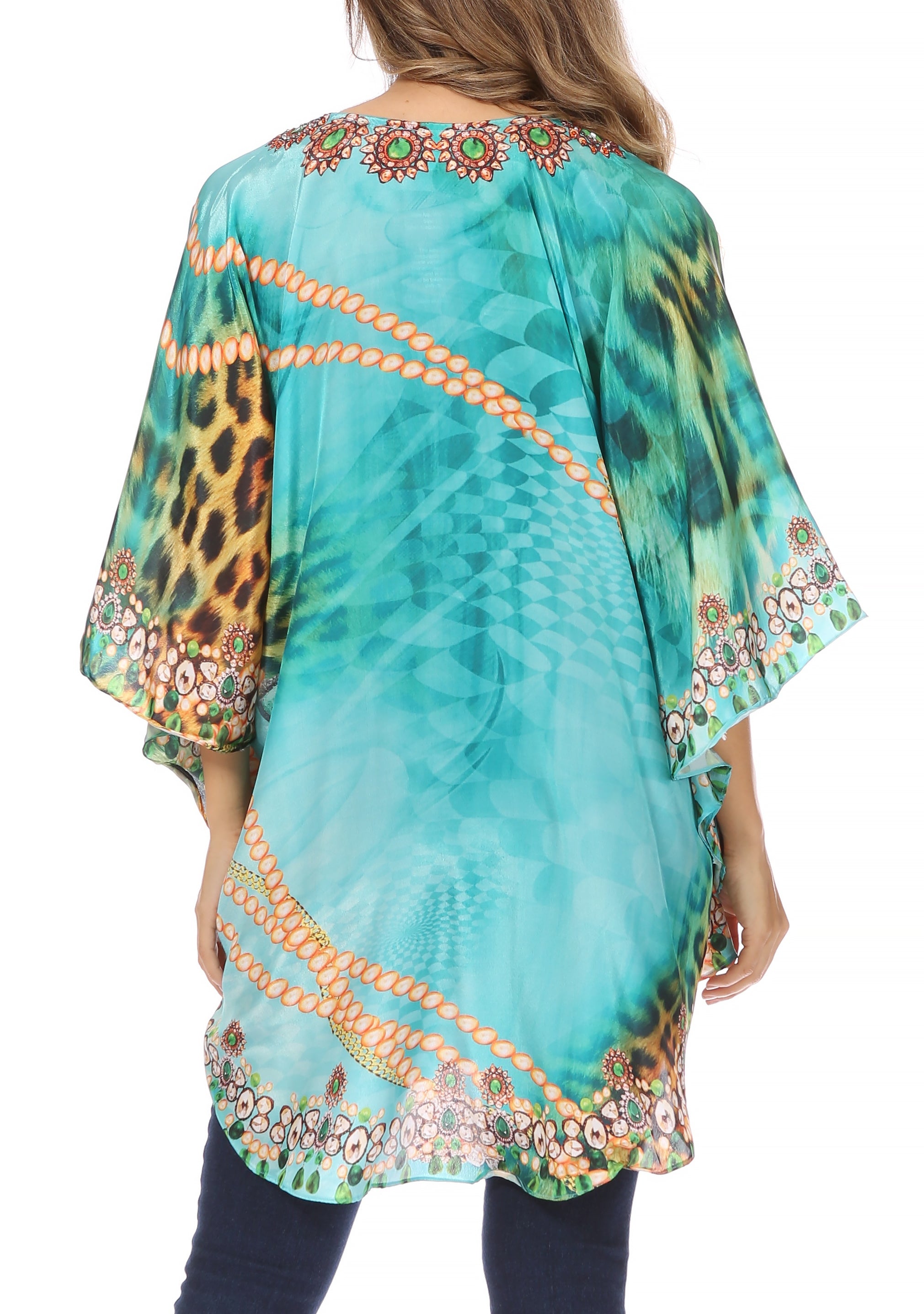Sakkas - Tallulah Wide Circle Blouse V Neck Top With Tassle Ties And Rhinestones