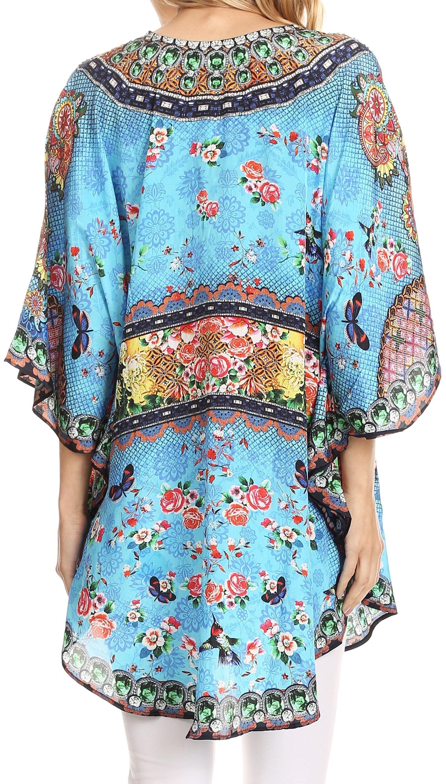 Sakkas - Tallulah Wide Circle Blouse V Neck Top With Tassle Ties And Rhinestones