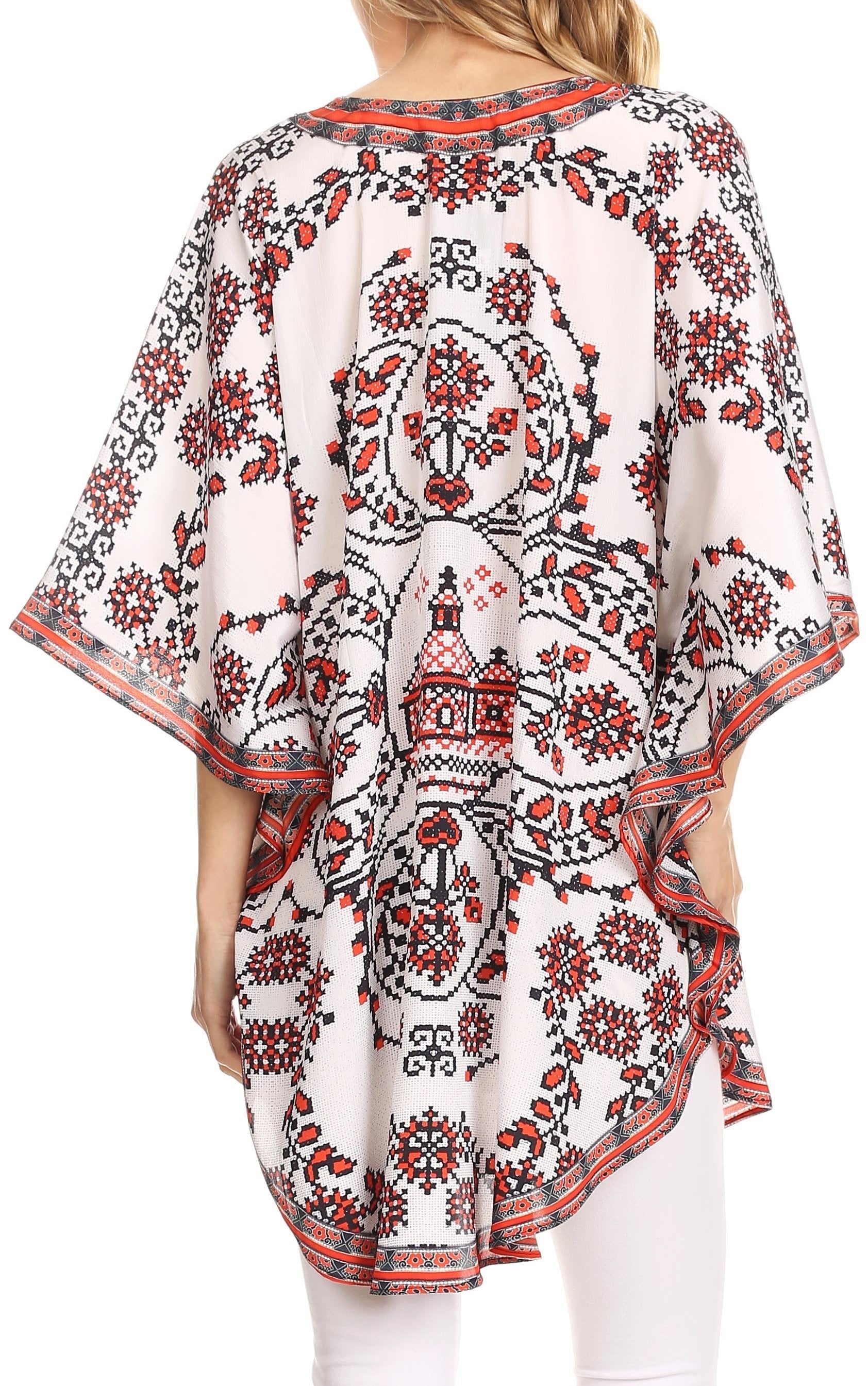 Sakkas - Tallulah Wide Circle Blouse V Neck Top With Tassle Ties And Rhinestones