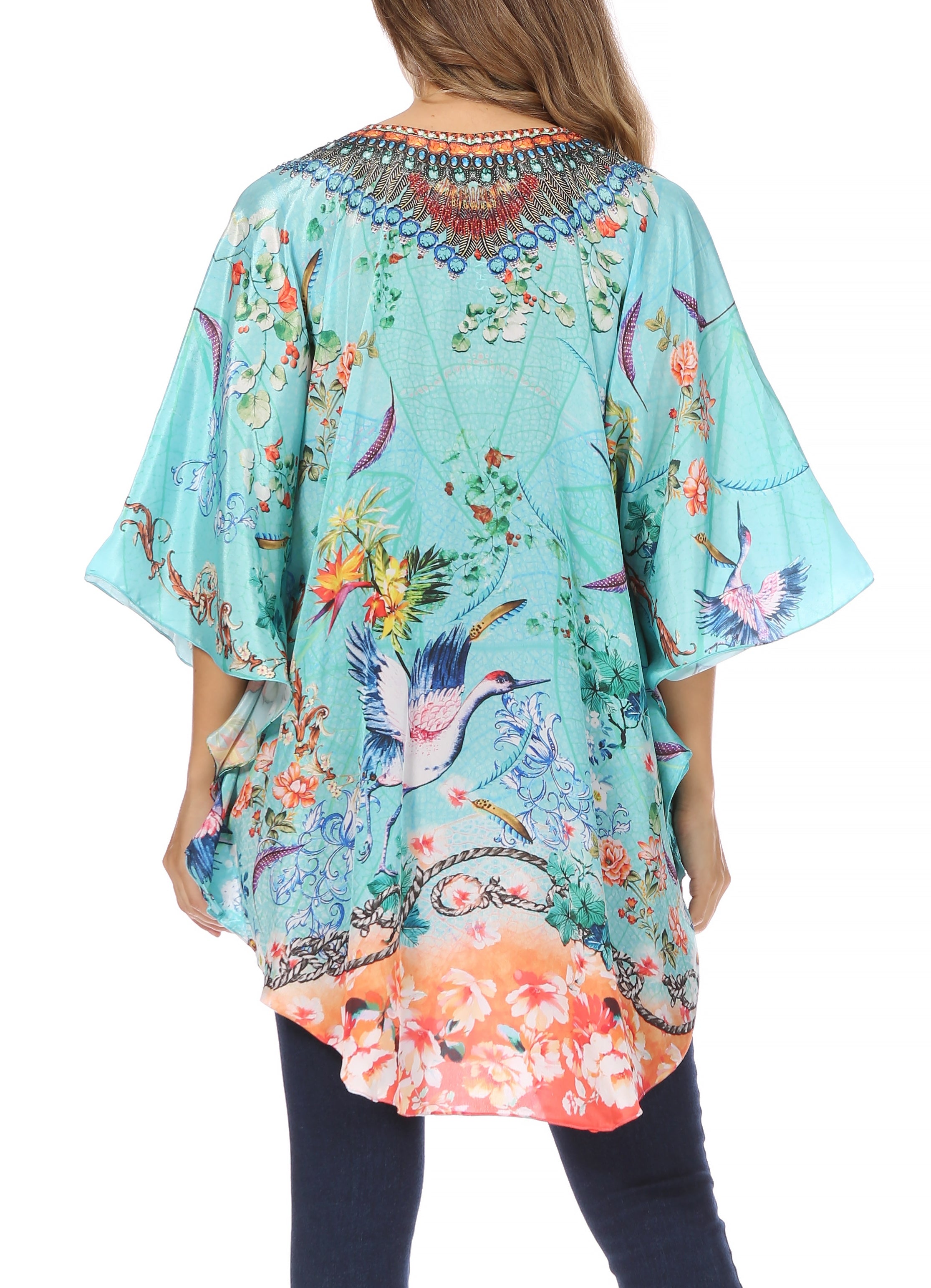 Sakkas - Tallulah Wide Circle Blouse V Neck Top With Tassle Ties And Rhinestones