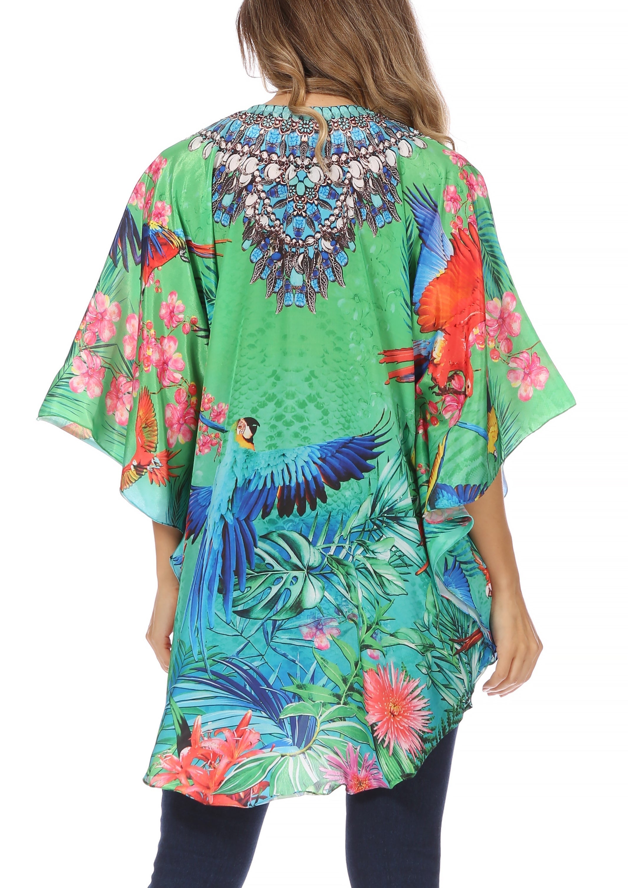 Sakkas - Tallulah Wide Circle Blouse V Neck Top With Tassle Ties And Rhinestones