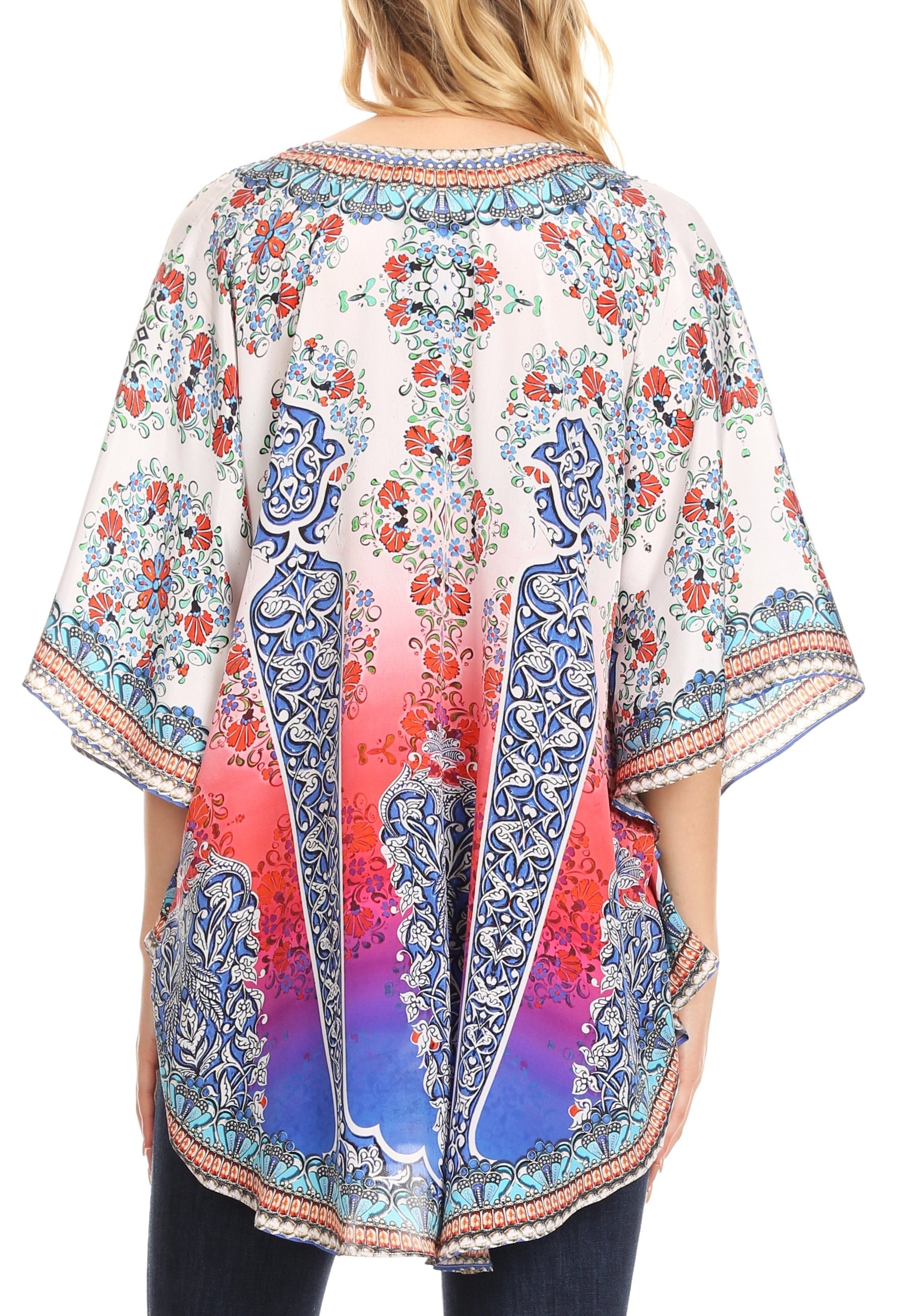 Sakkas - Tallulah Wide Circle Blouse V Neck Top With Tassle Ties And Rhinestones