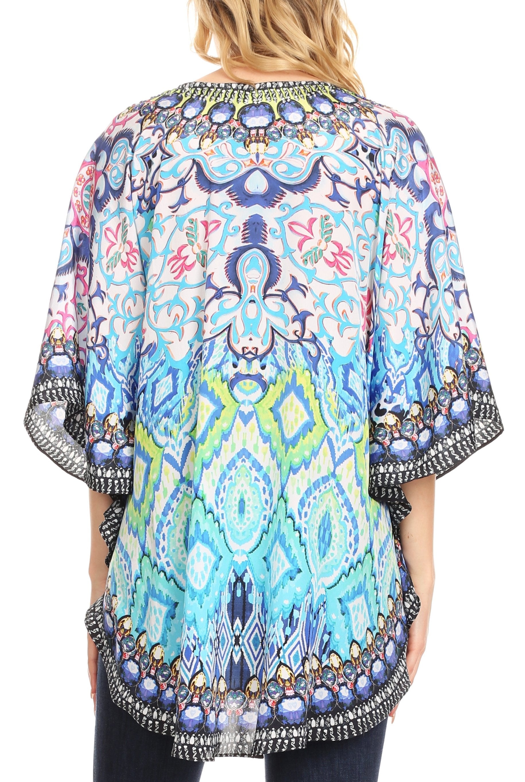 Sakkas - Tallulah Wide Circle Blouse V Neck Top With Tassle Ties And Rhinestones