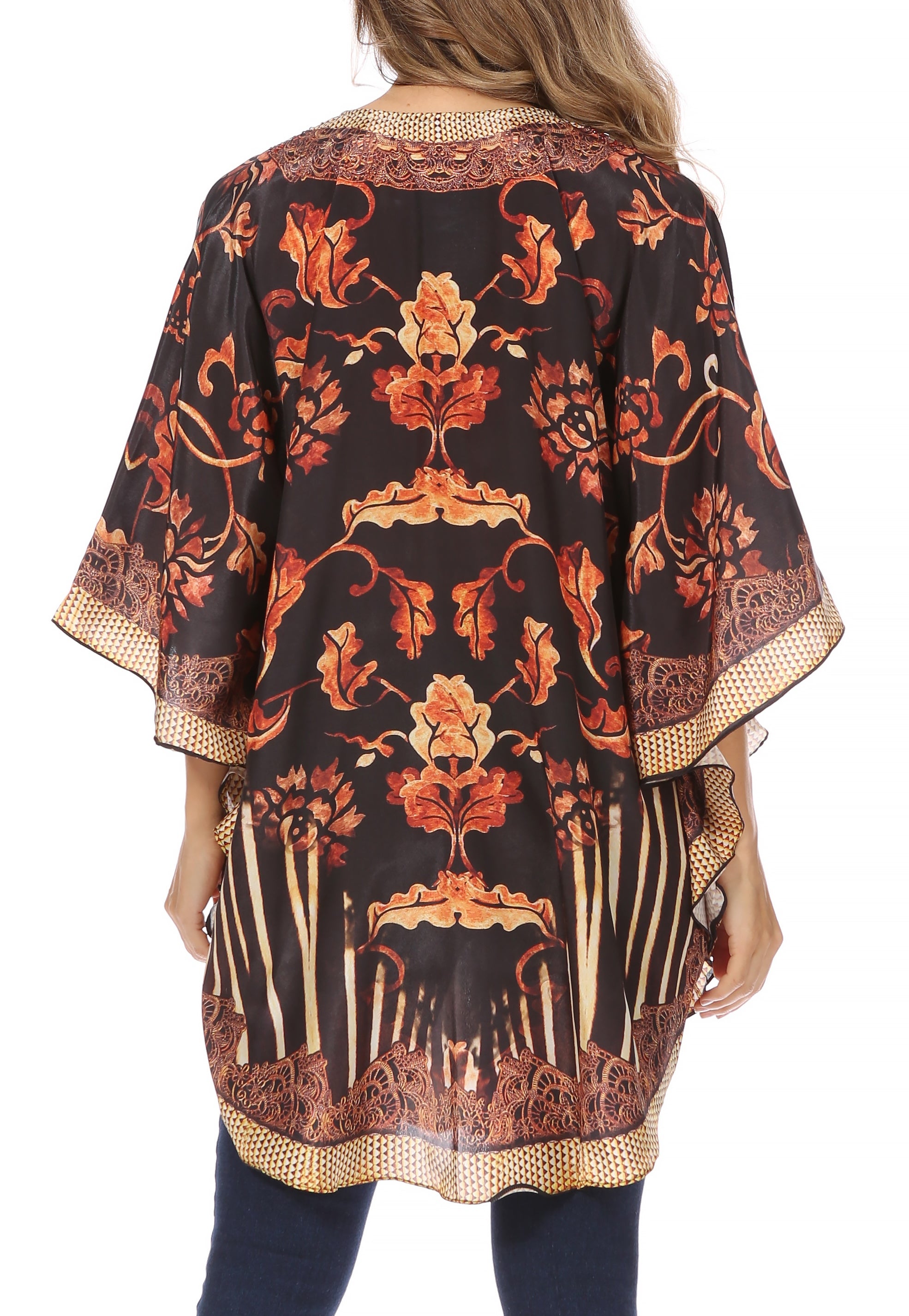 Sakkas - Tallulah Wide Circle Blouse V Neck Top With Tassle Ties And Rhinestones