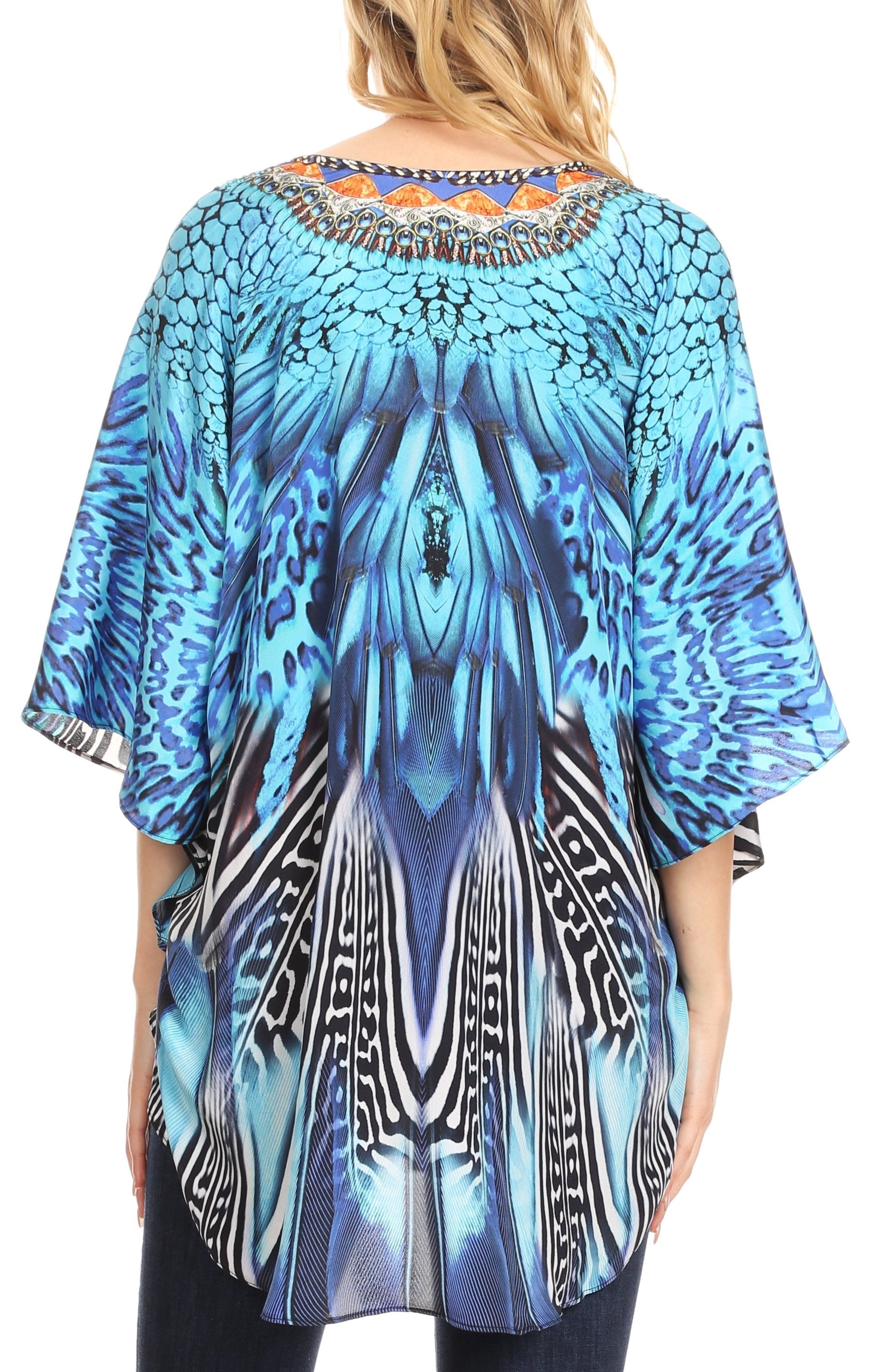 Sakkas - Tallulah Wide Circle Blouse V Neck Top With Tassle Ties And Rhinestones