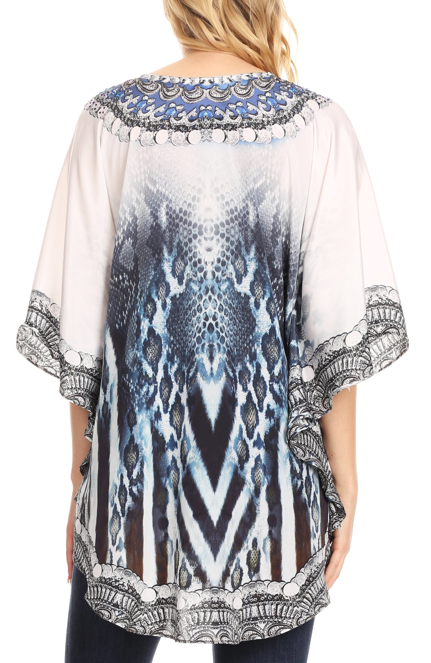 Sakkas - Tallulah Wide Circle Blouse V Neck Top With Tassle Ties And Rhinestones