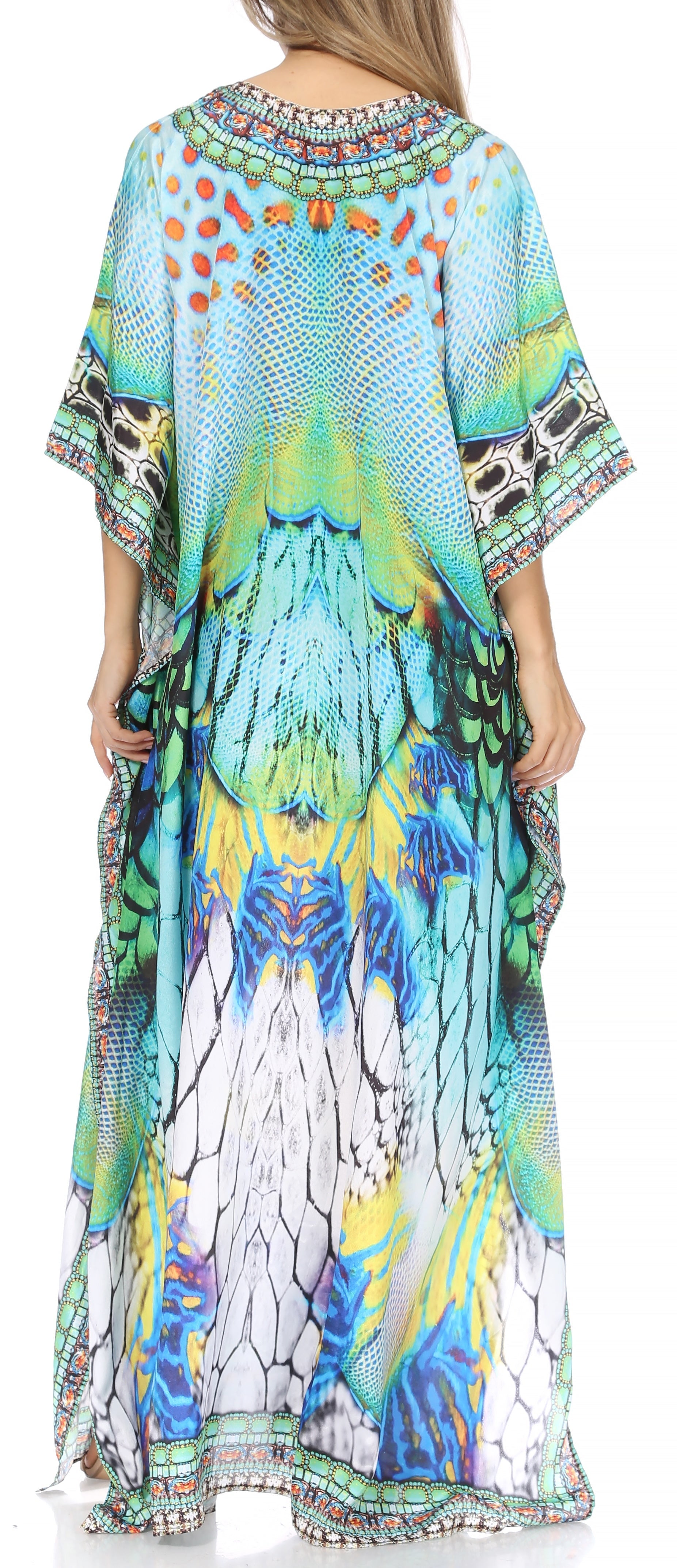 Sakkas Georgettina Flowy Rhinestone V Neck Long Caftan