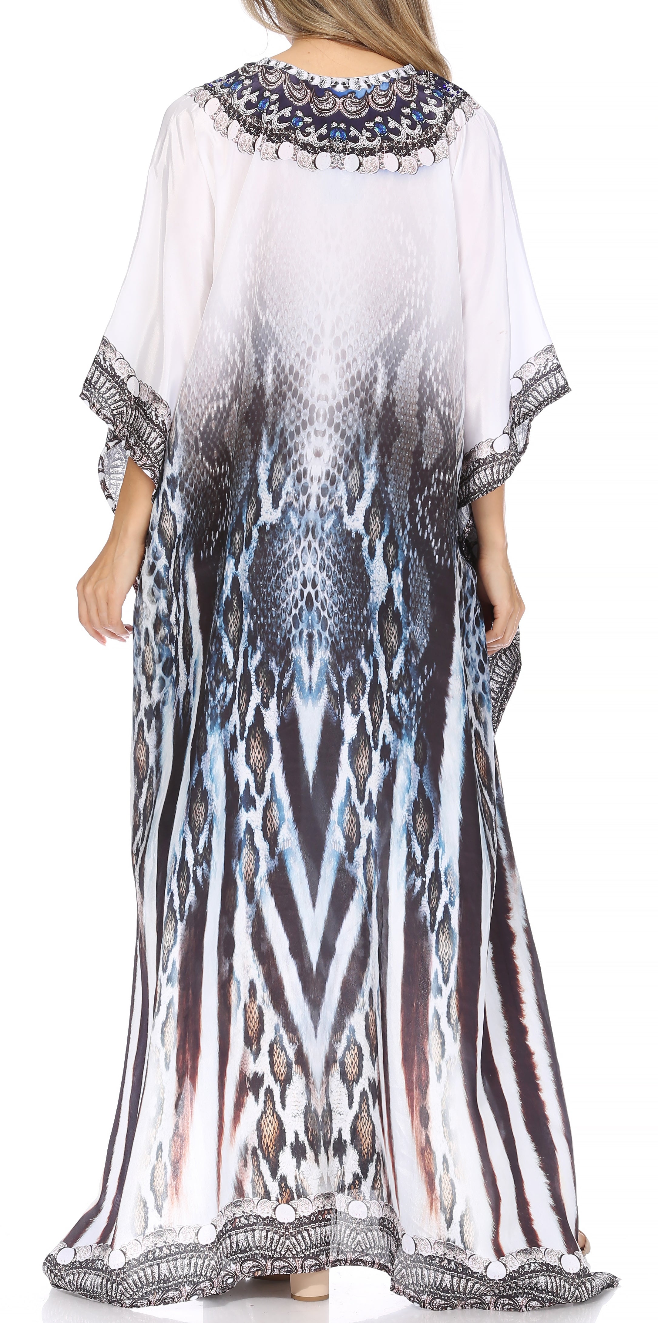 Sakkas Georgettina Flowy Rhinestone V Neck Long Caftan