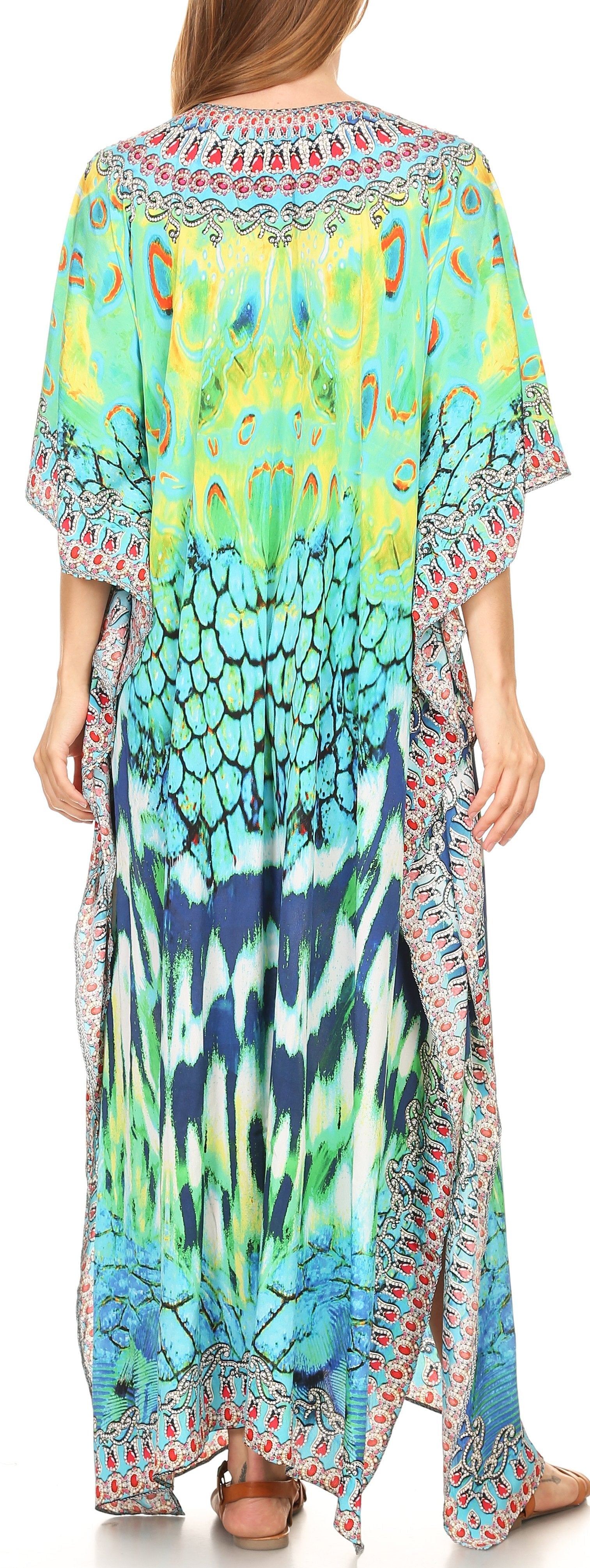Sakkas Georgettina Flowy Rhinestone V Neck Long Caftan