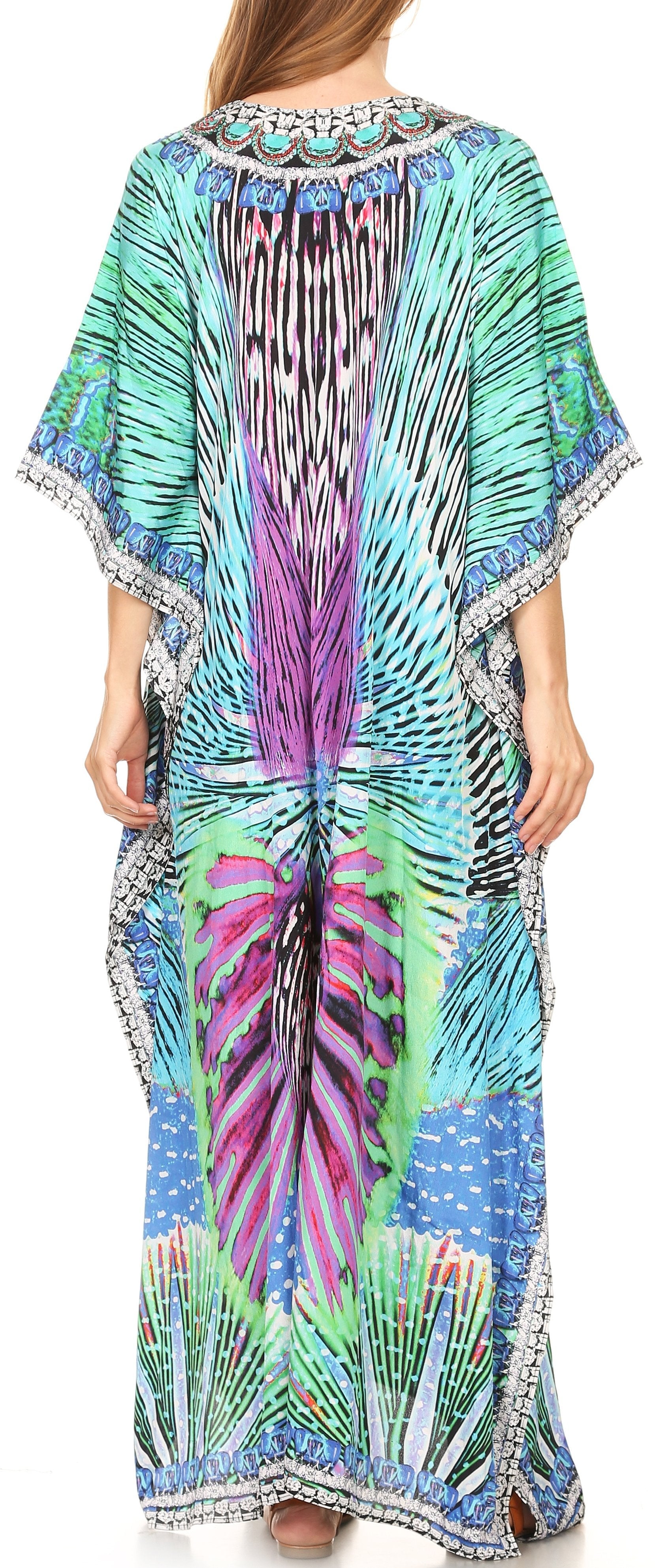 Sakkas Georgettina Flowy Rhinestone V Neck Long Caftan