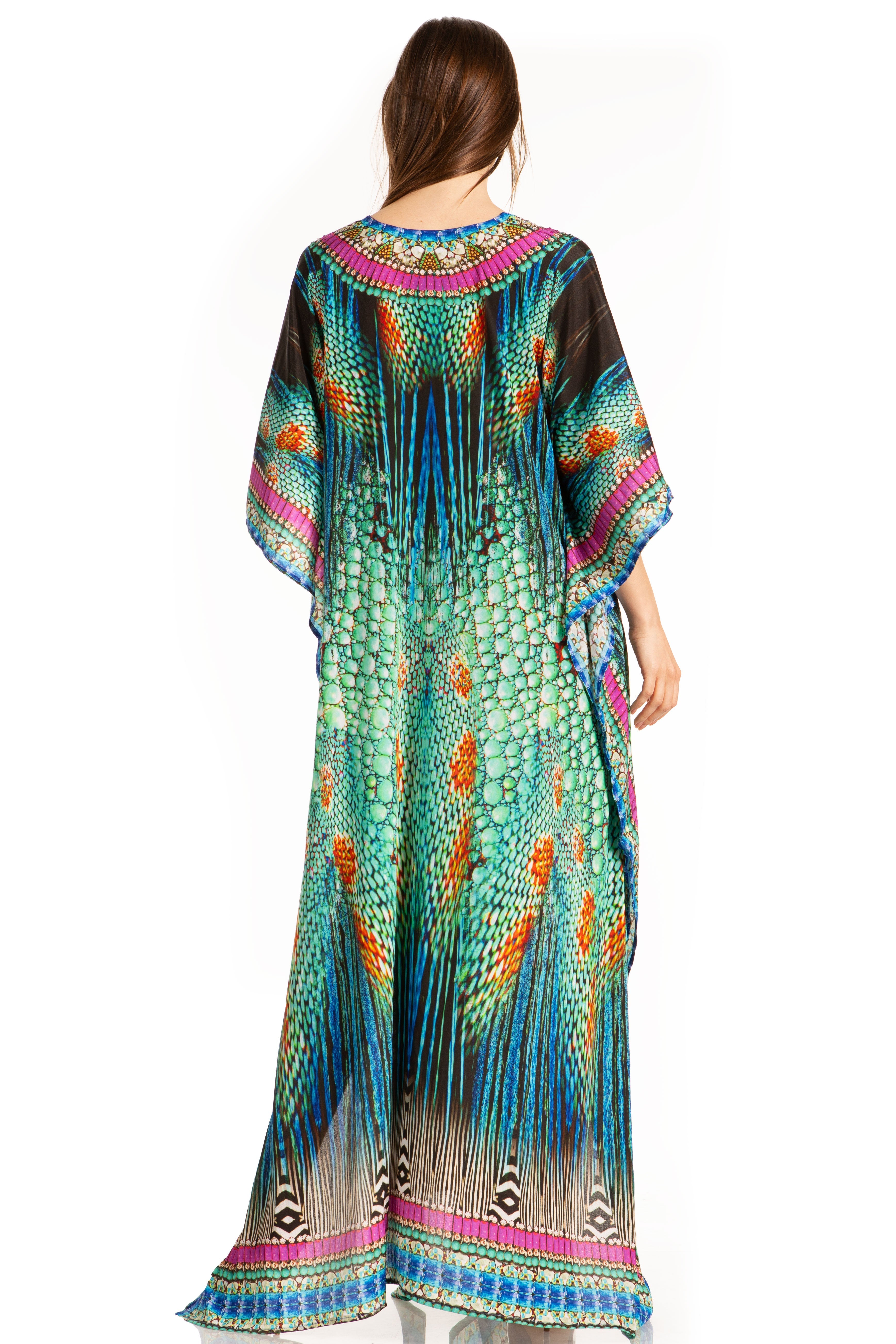 Sakkas Georgettina Flowy Rhinestone V Neck Long Caftan