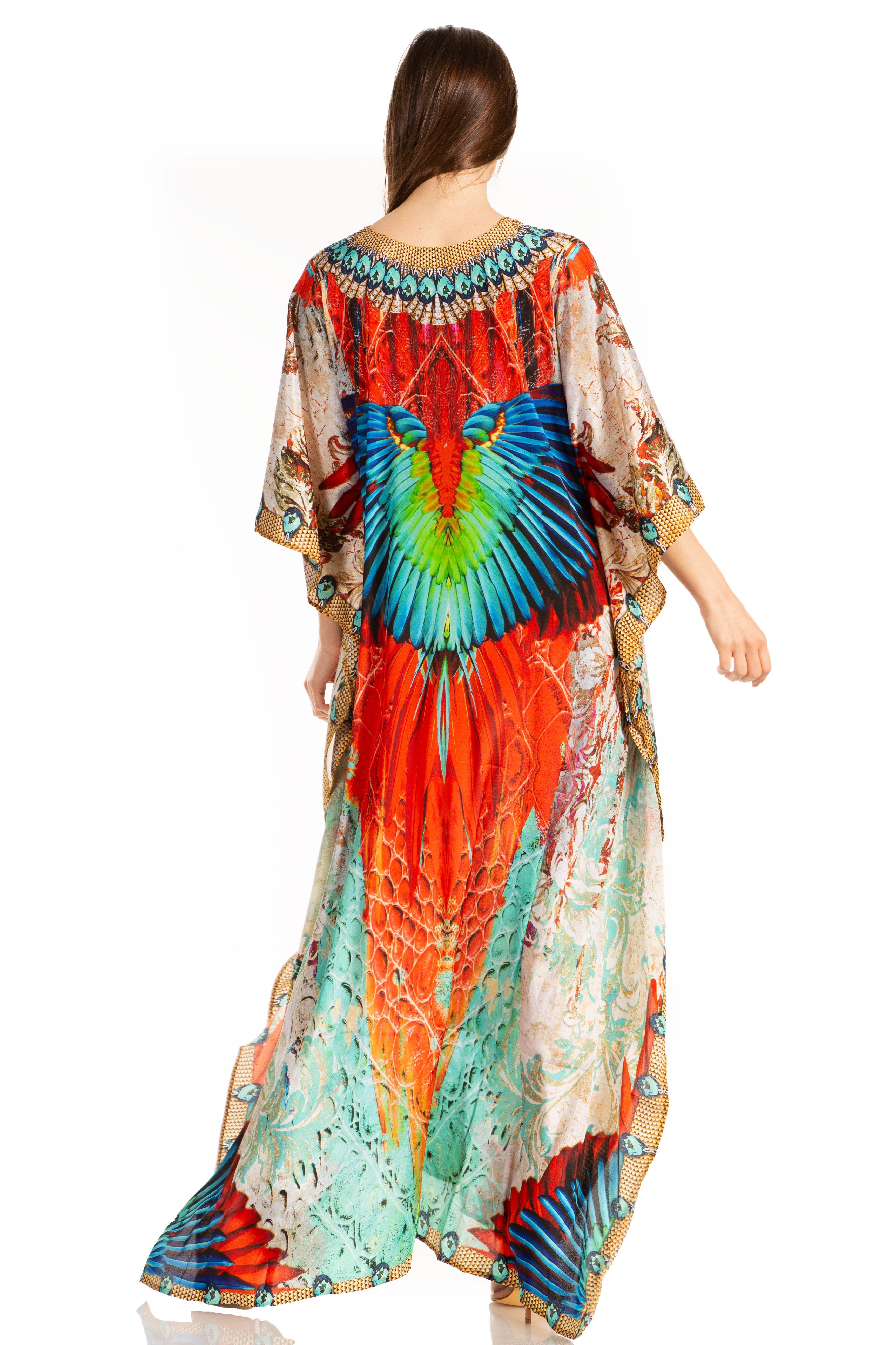 Sakkas Georgettina Flowy Rhinestone V Neck Long Caftan