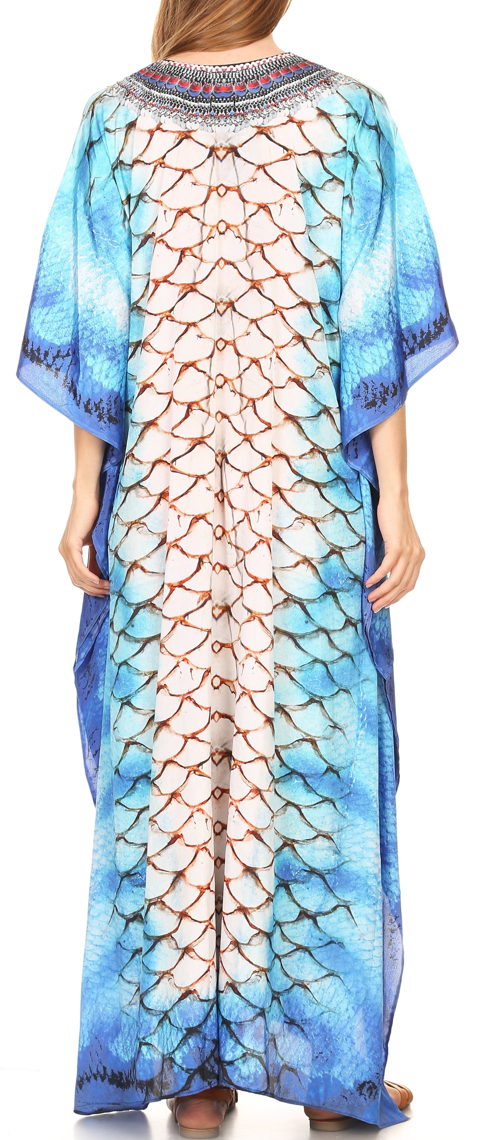 Sakkas Georgettina Flowy Rhinestone V Neck Long Caftan