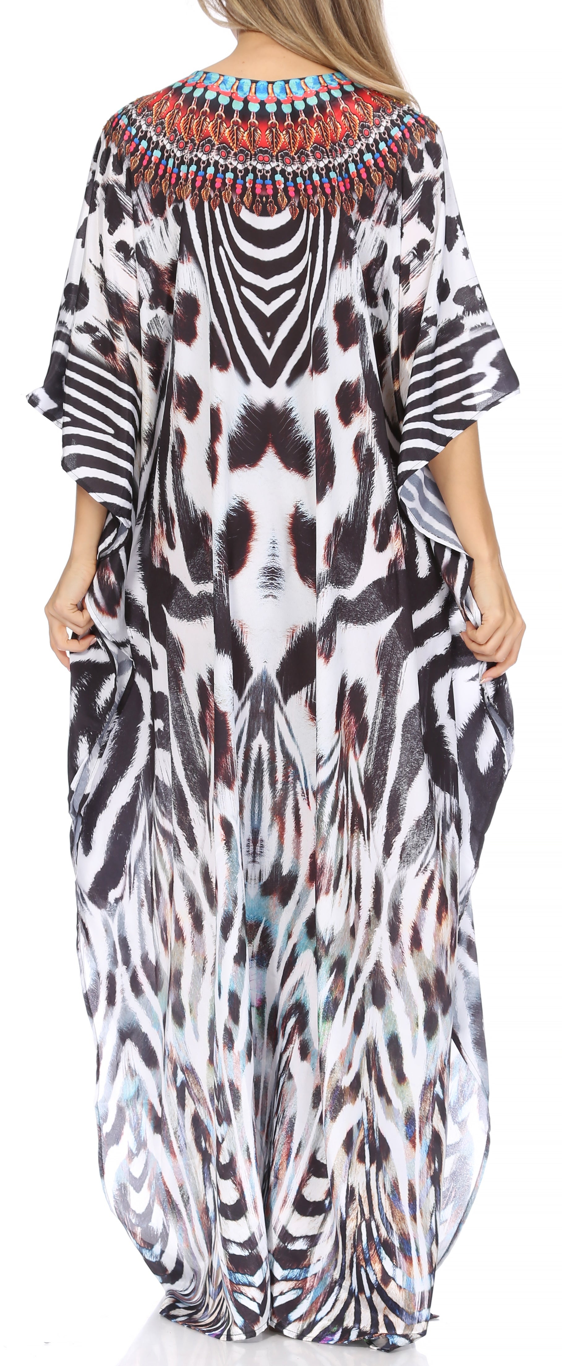 Sakkas Georgettina Flowy Rhinestone V Neck Long Caftan