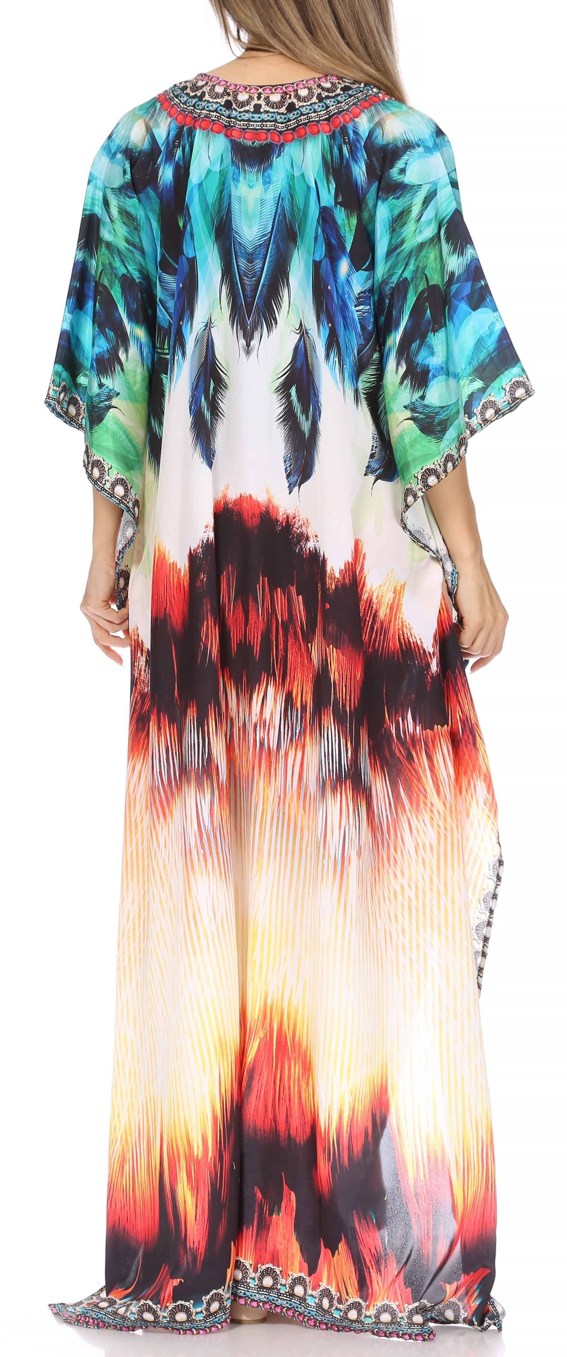 Sakkas Georgettina Flowy Rhinestone V Neck Long Caftan