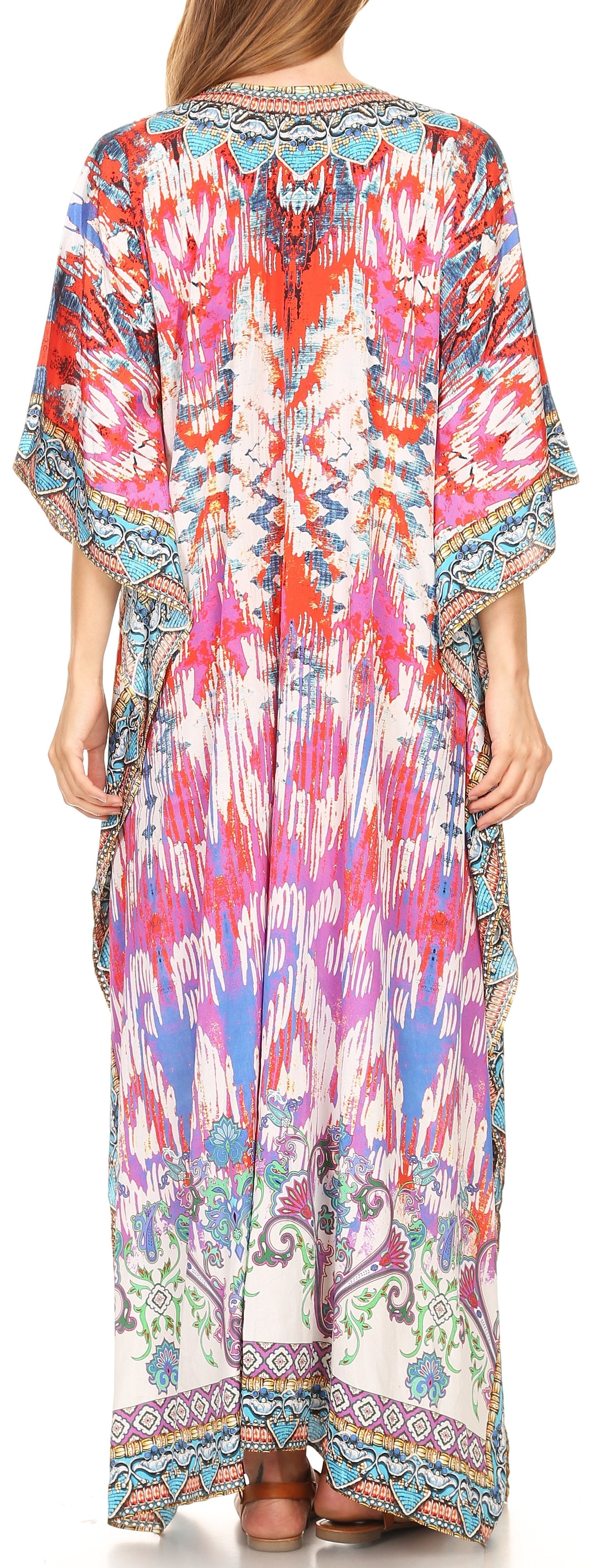 Sakkas Georgettina Flowy Rhinestone V Neck Long Caftan