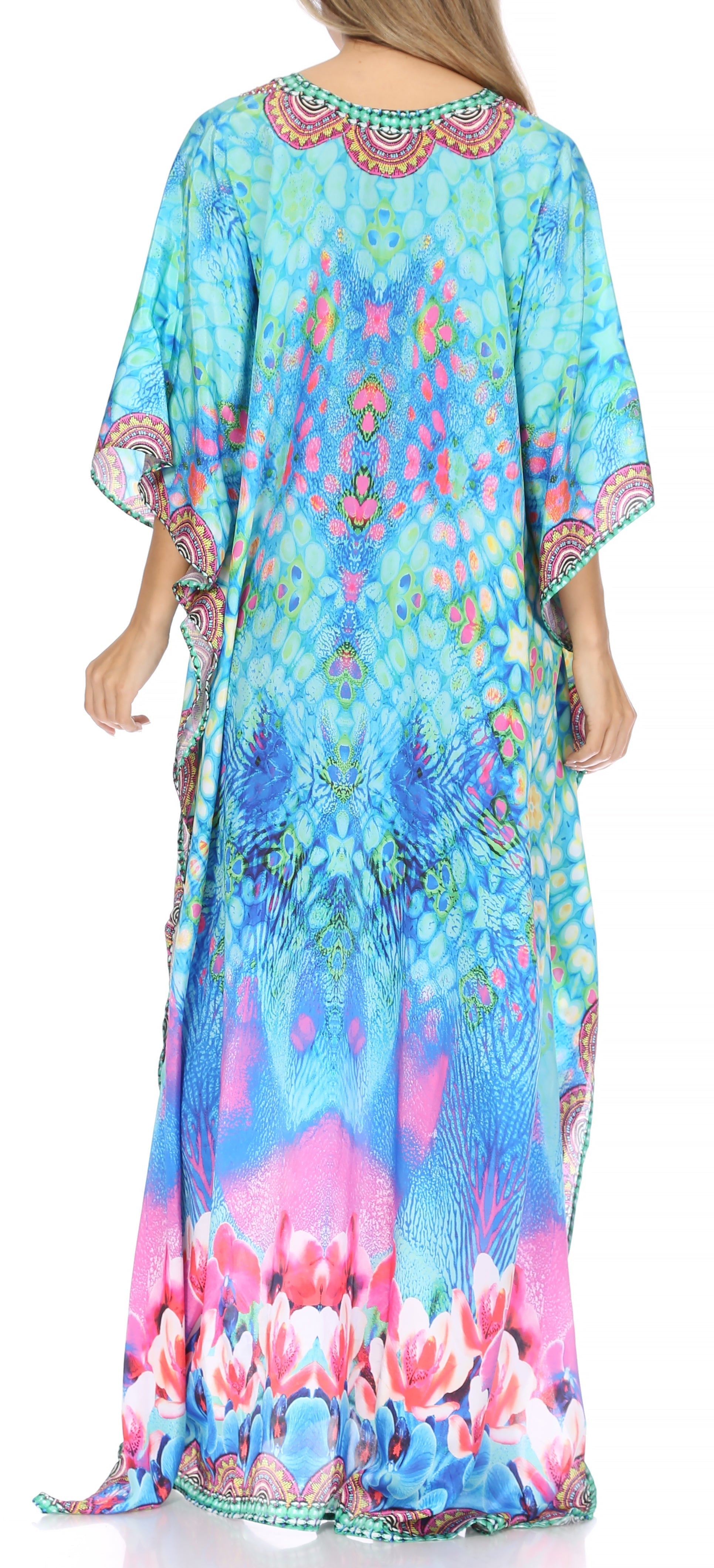 Sakkas Georgettina Flowy Rhinestone V Neck Long Caftan