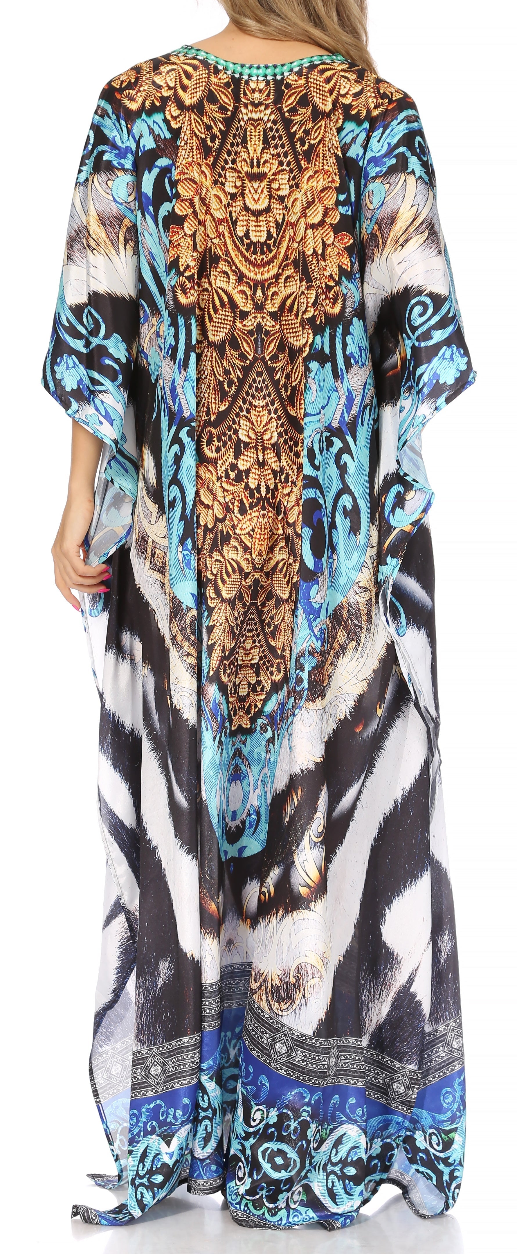 Sakkas Georgettina Flowy Rhinestone V Neck Long Caftan
