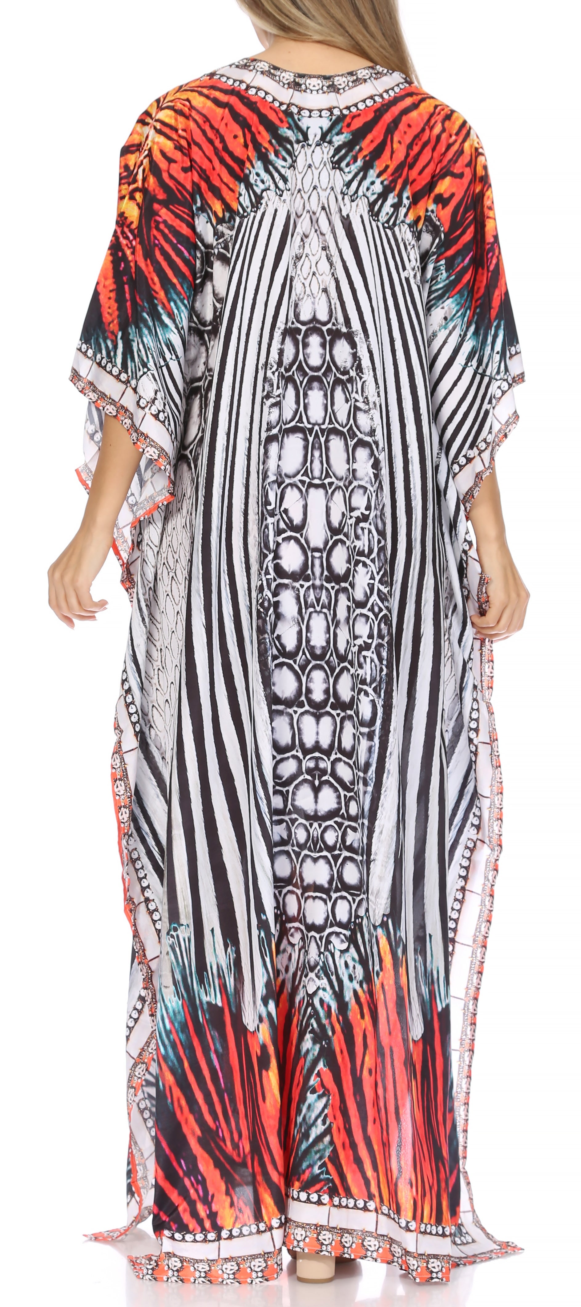 Sakkas Georgettina Flowy Rhinestone V Neck Long Caftan