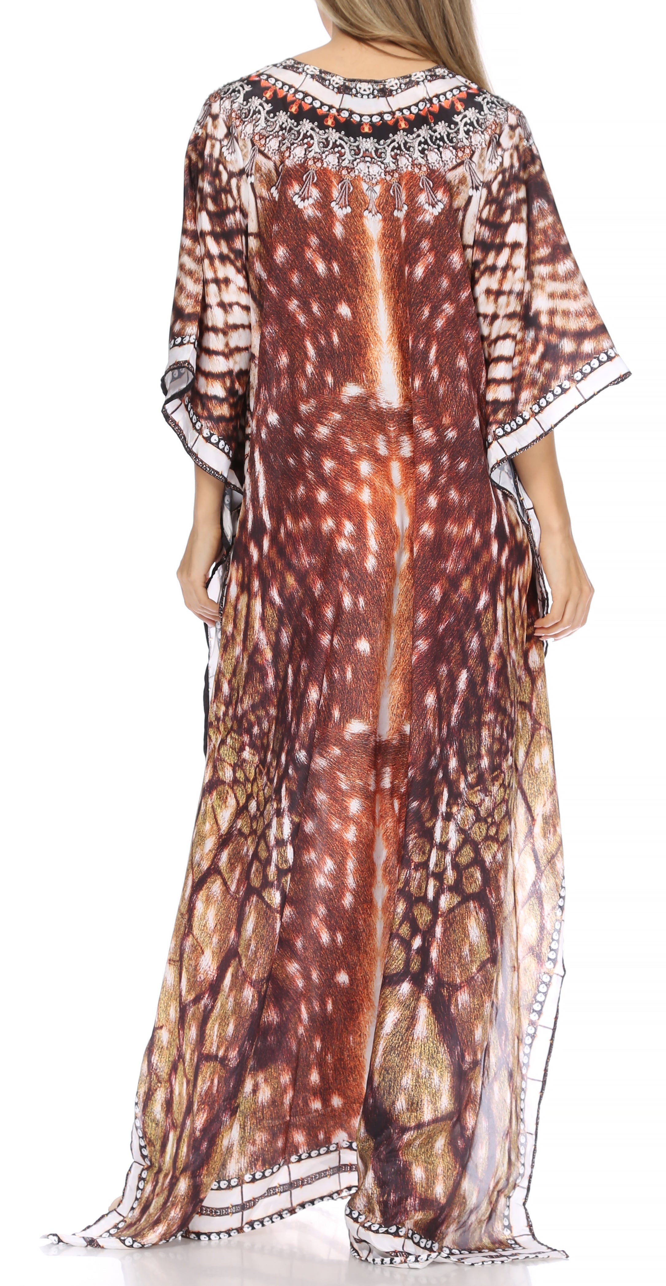 Sakkas Georgettina Flowy Rhinestone V Neck Long Caftan