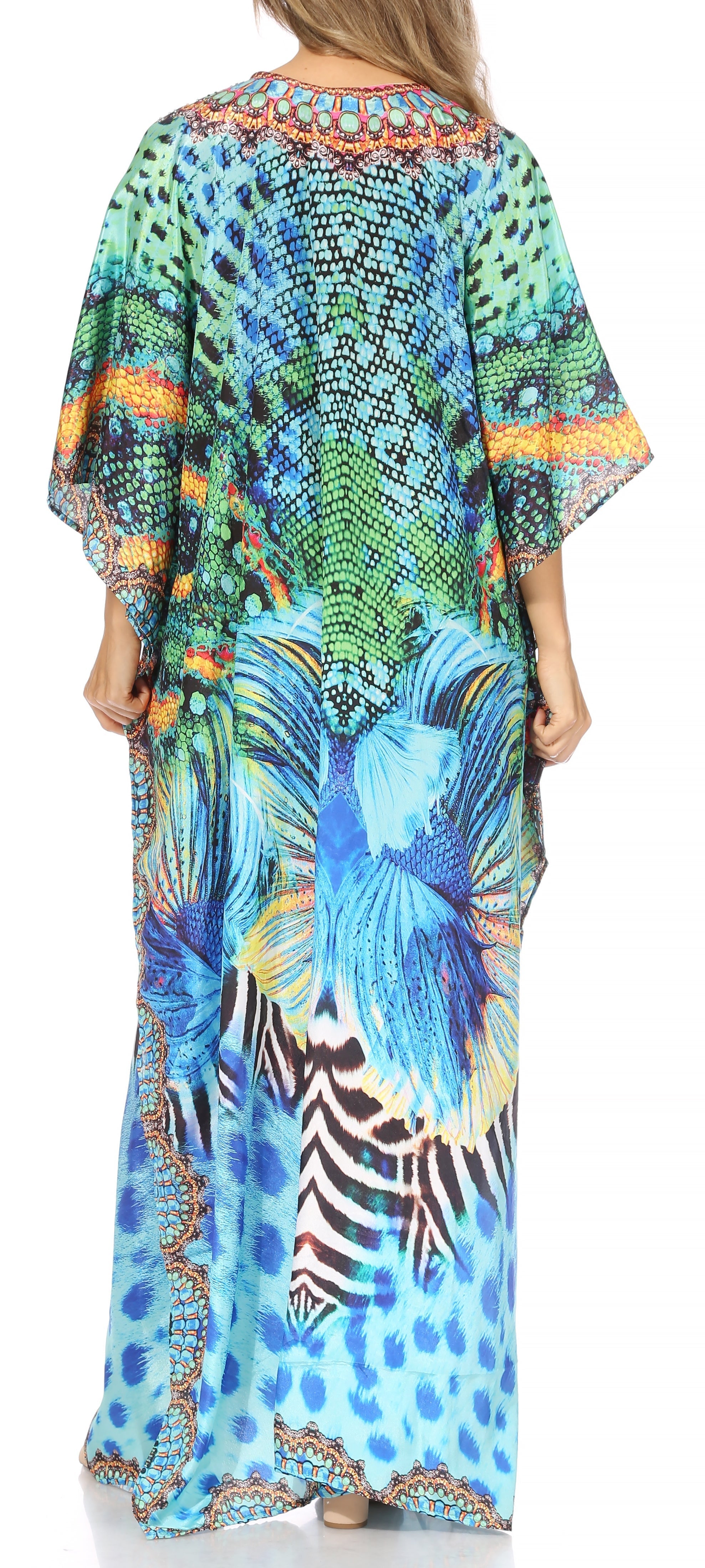 Sakkas Georgettina Flowy Rhinestone V Neck Long Caftan
