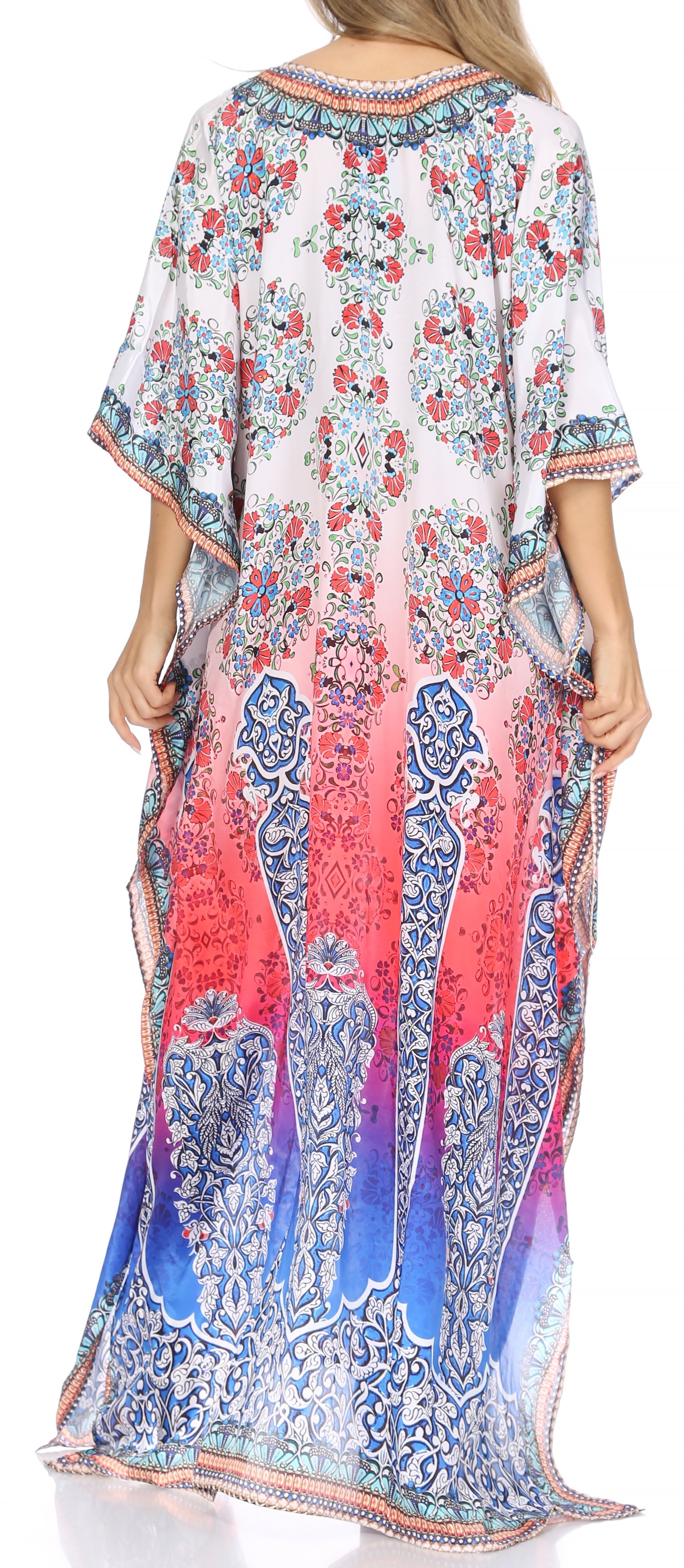 Sakkas Georgettina Flowy Rhinestone V Neck Long Caftan