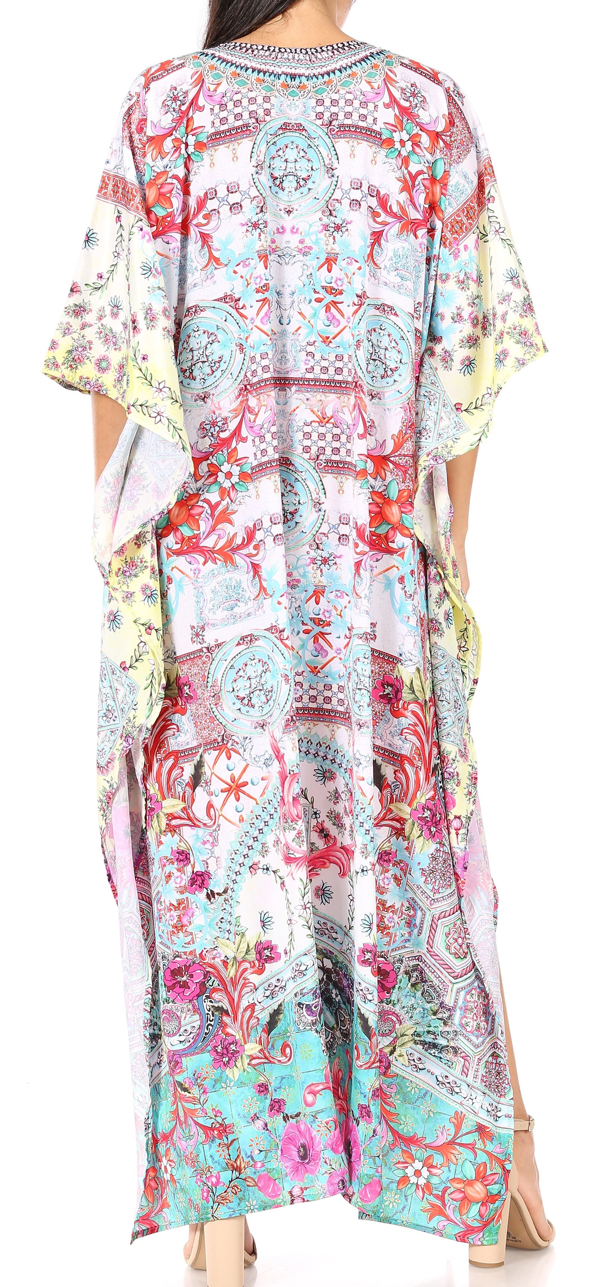 Sakkas Georgettina Flowy Rhinestone V Neck Long Caftan