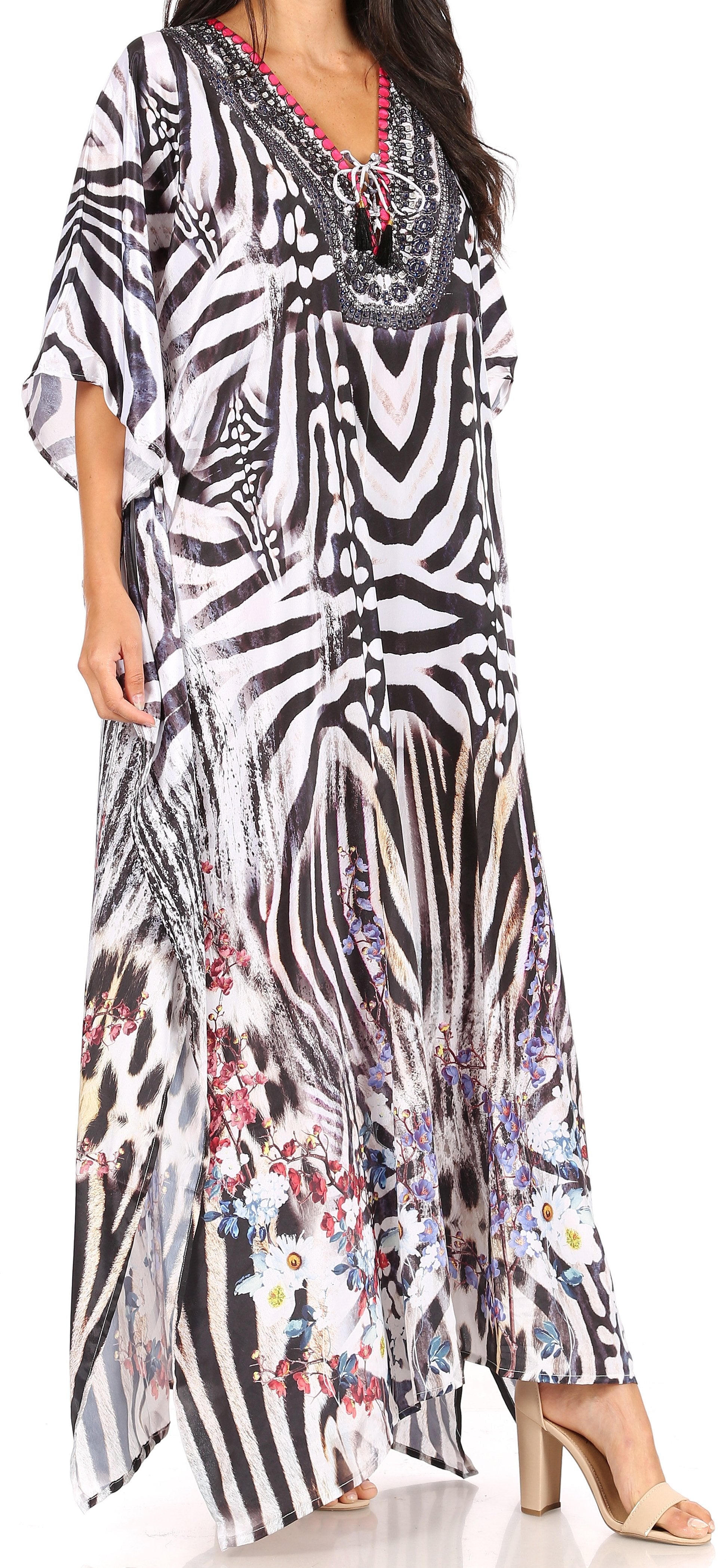 Sakkas Georgettina Flowy Rhinestone V Neck Long Caftan