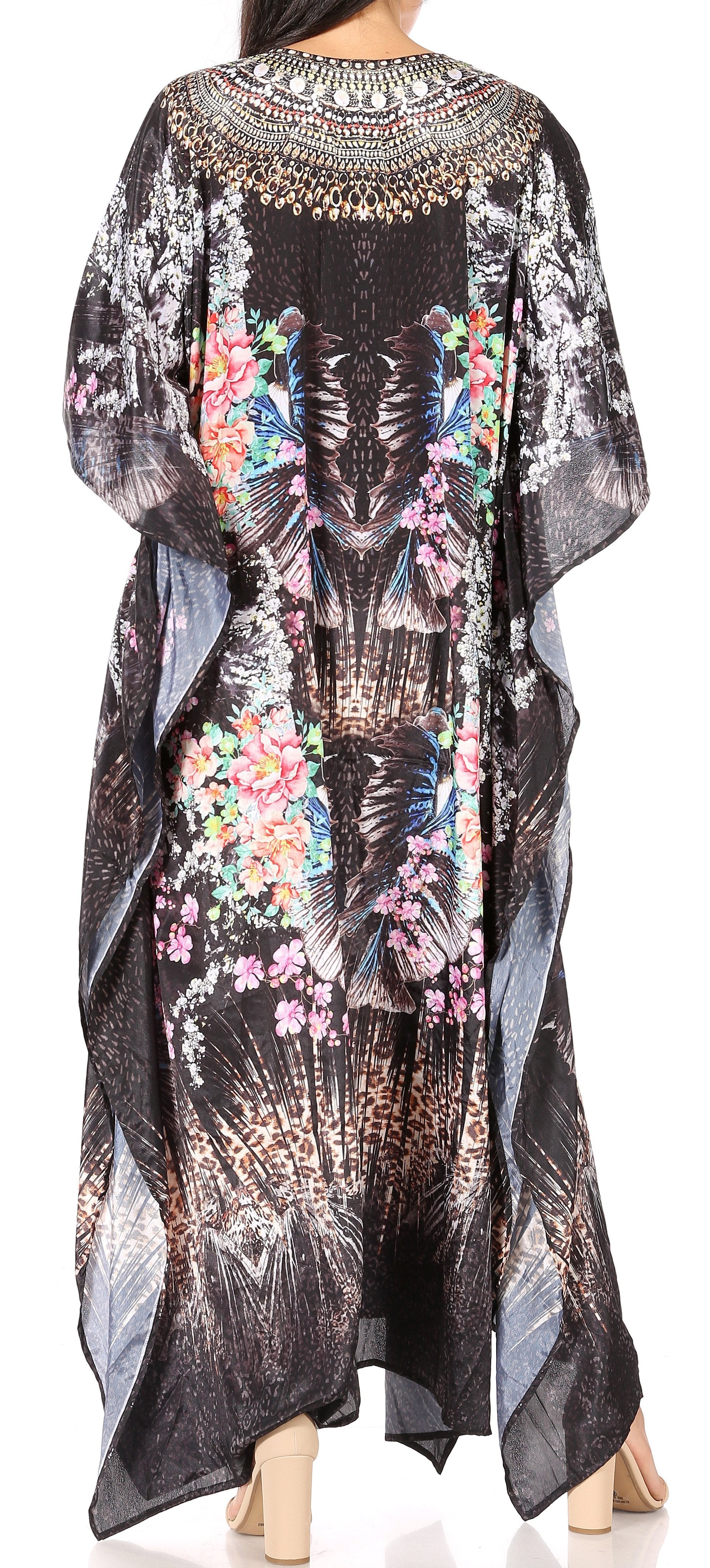 Sakkas Georgettina Flowy Rhinestone V Neck Long Caftan