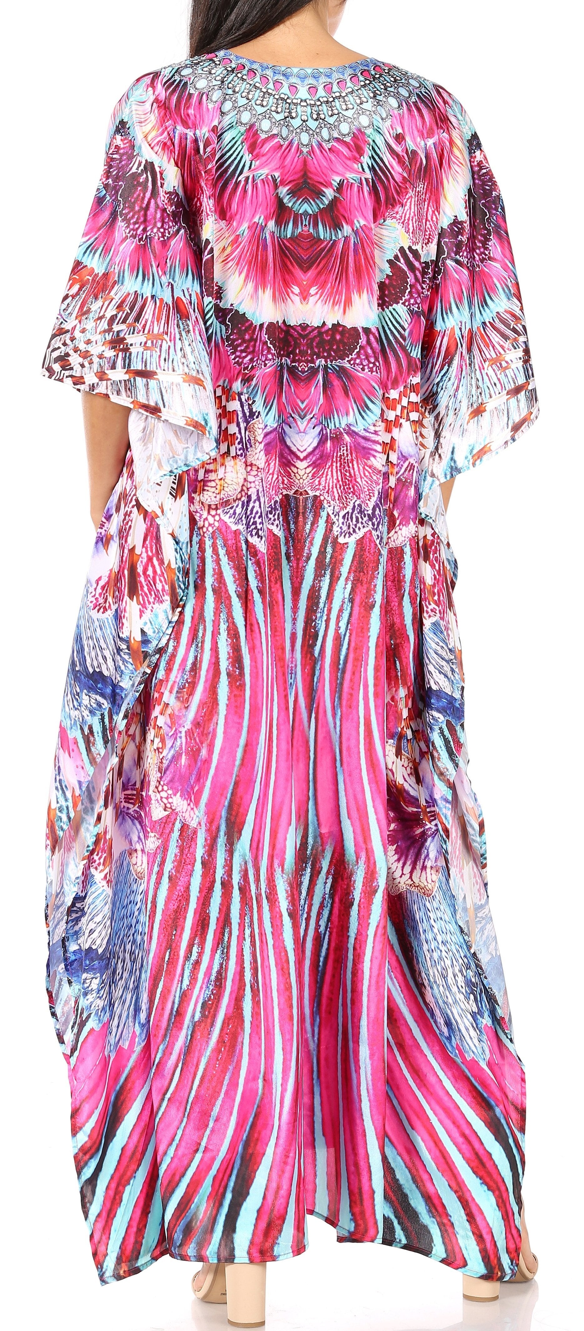 Sakkas Georgettina Flowy Rhinestone V Neck Long Caftan