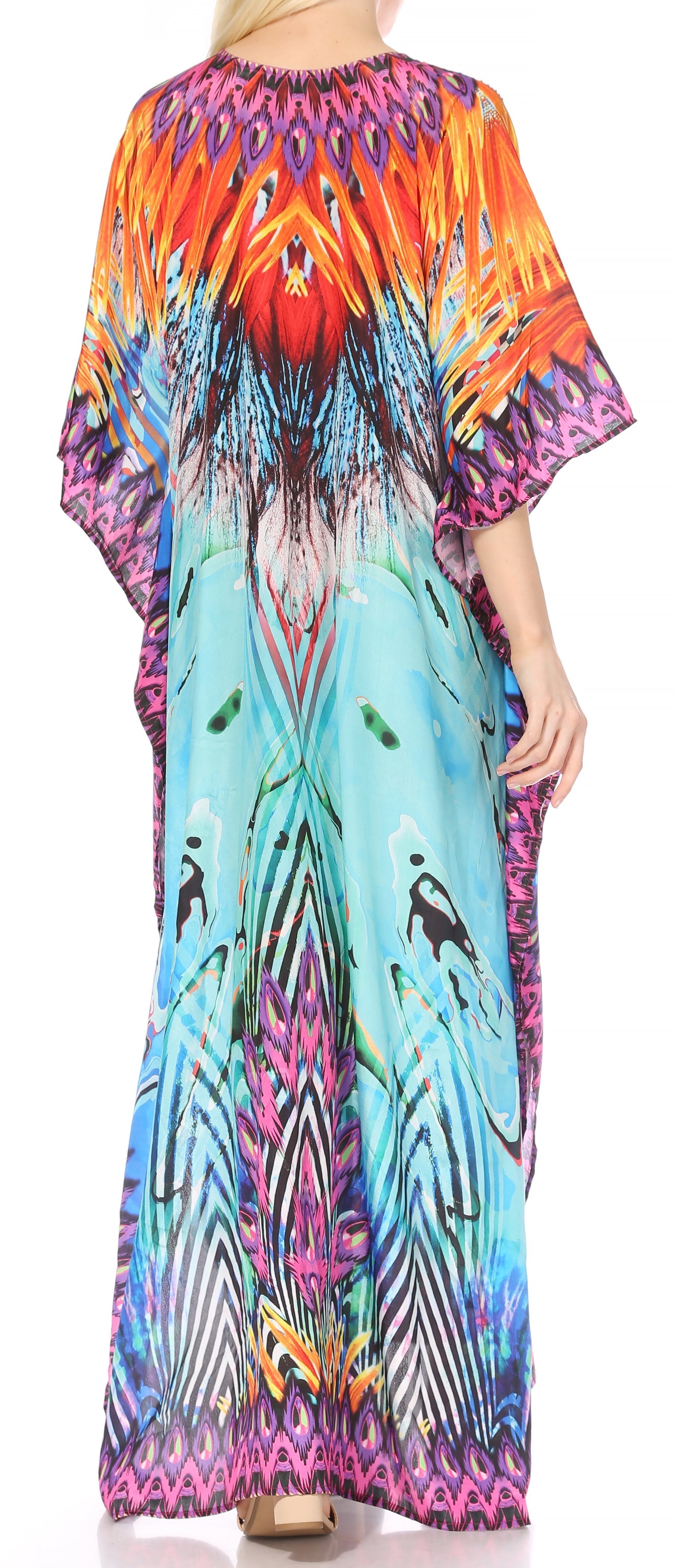 Sakkas Georgettina Flowy Rhinestone V Neck Long Caftan