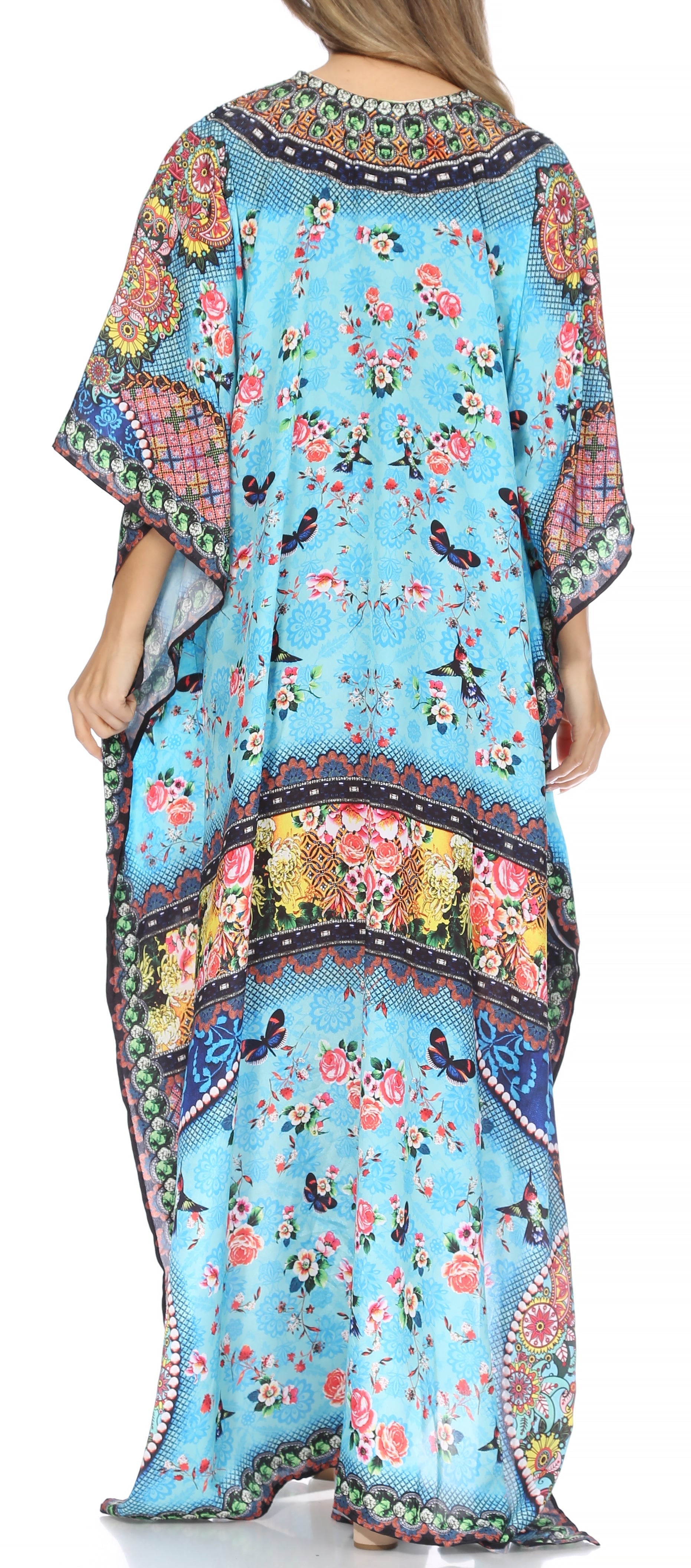 Sakkas Georgettina Flowy Rhinestone V Neck Long Caftan