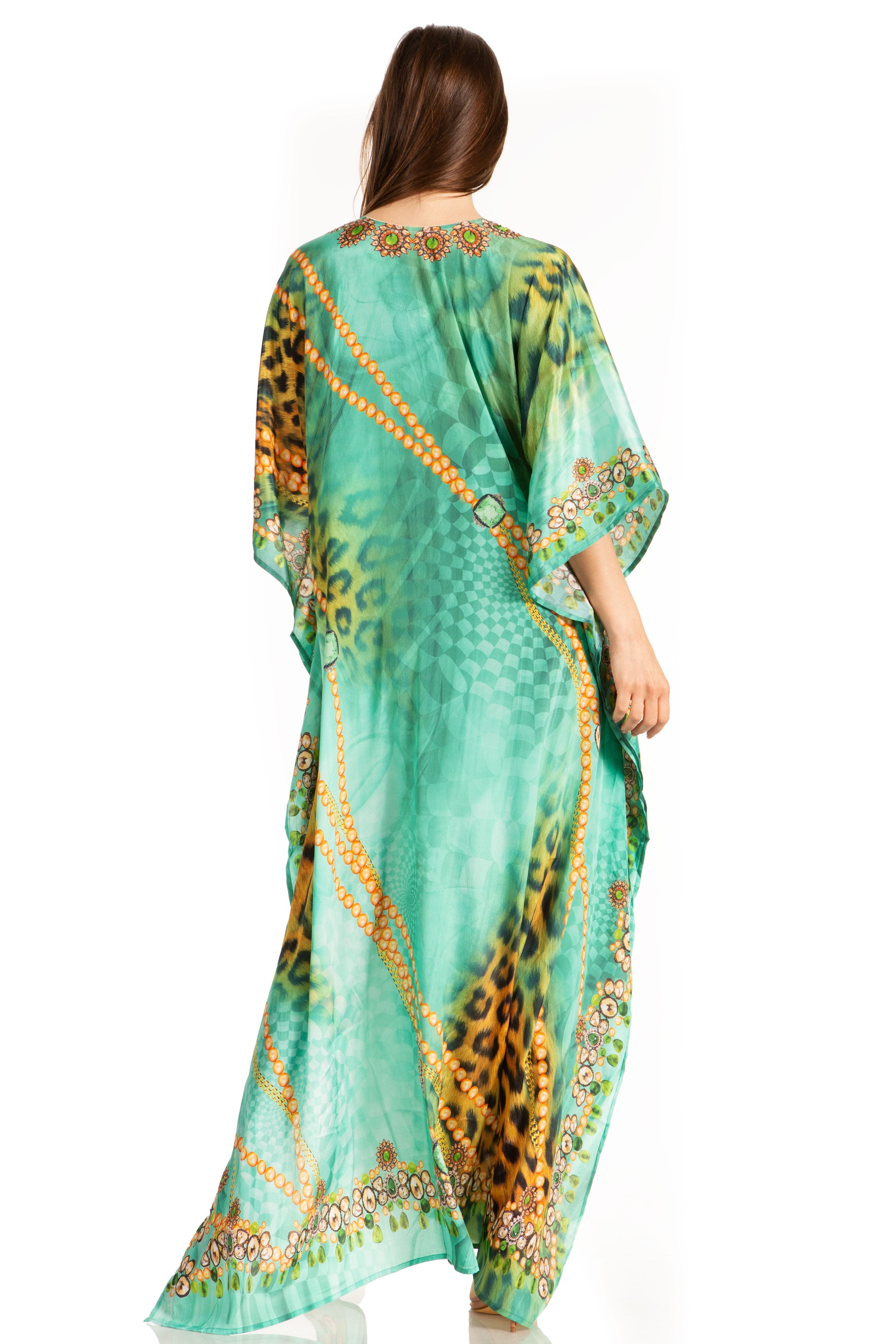 Sakkas Georgettina Flowy Rhinestone V Neck Long Caftan