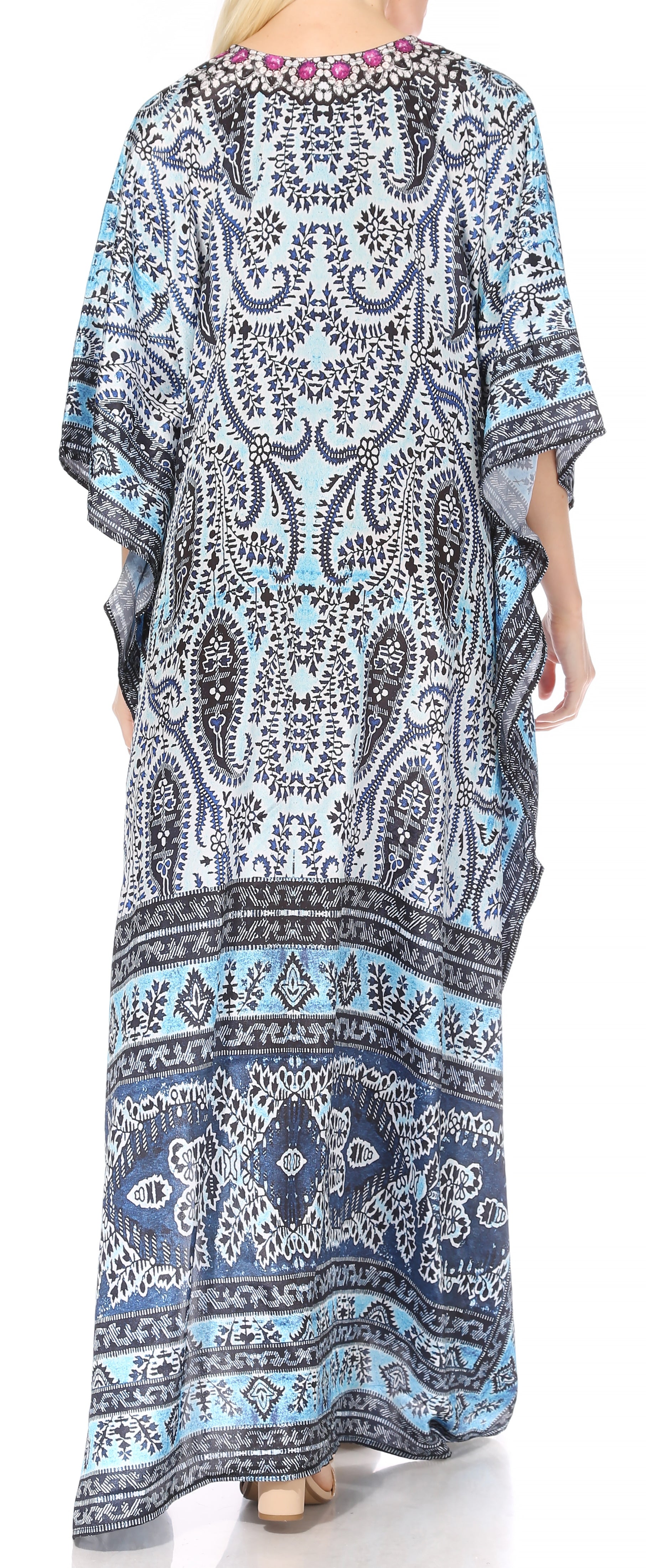 Sakkas Georgettina Flowy Rhinestone V Neck Long Caftan