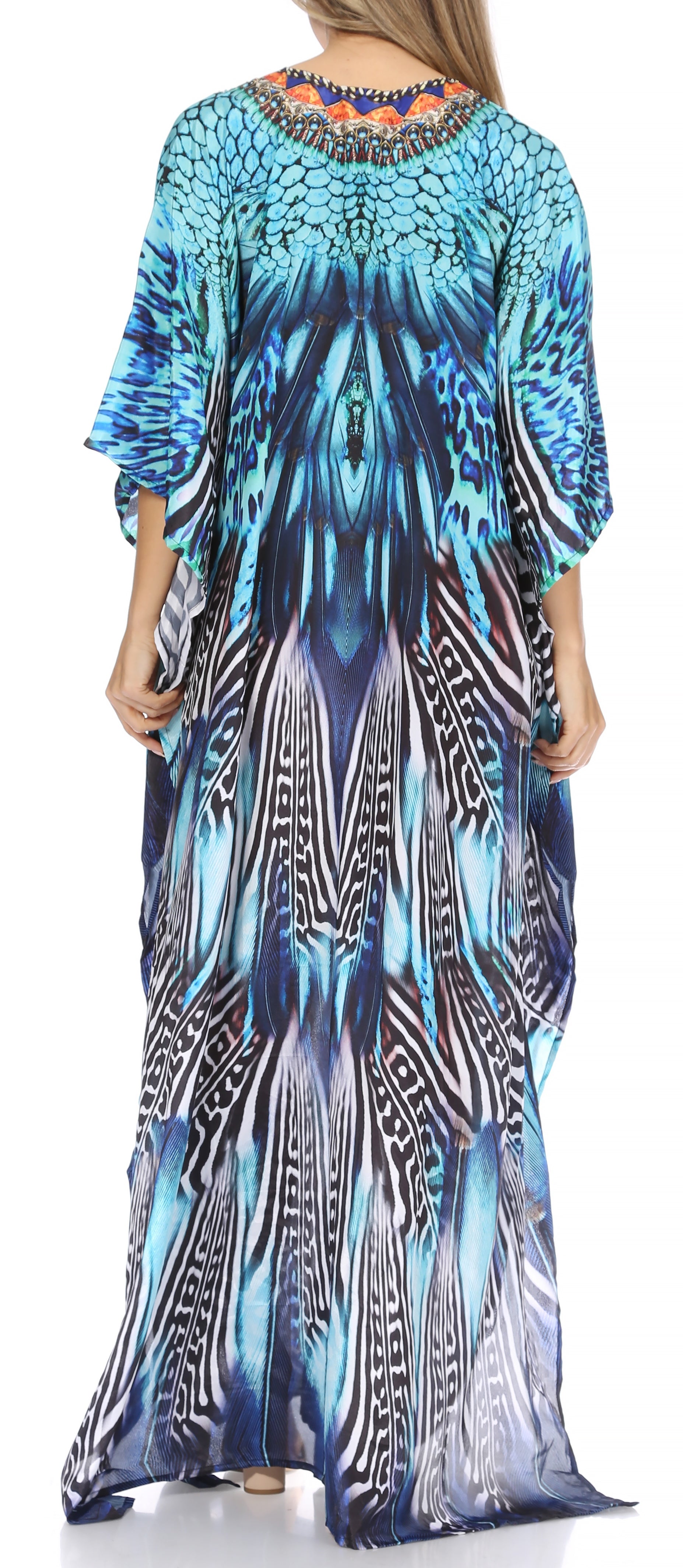 Sakkas Georgettina Flowy Rhinestone V Neck Long Caftan