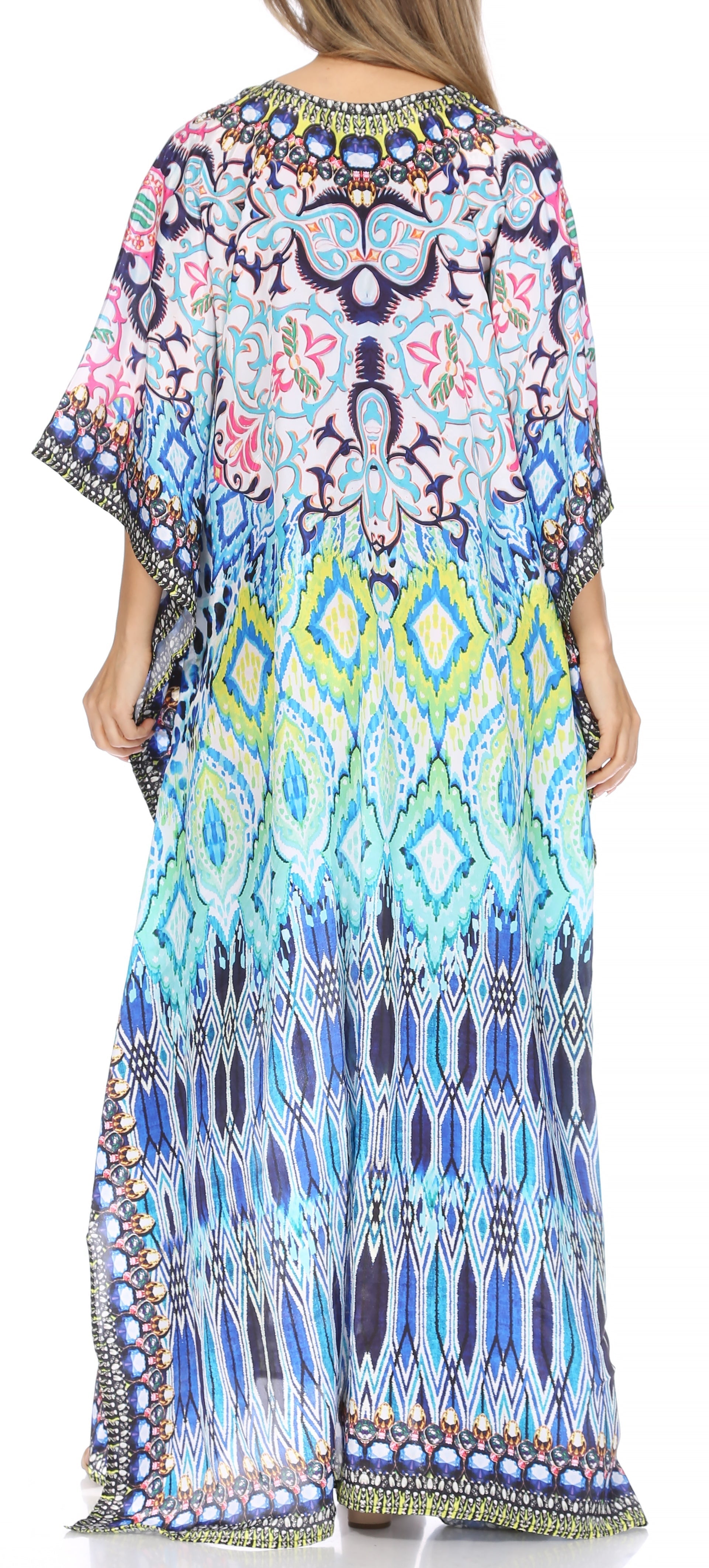 Sakkas Georgettina Flowy Rhinestone V Neck Long Caftan