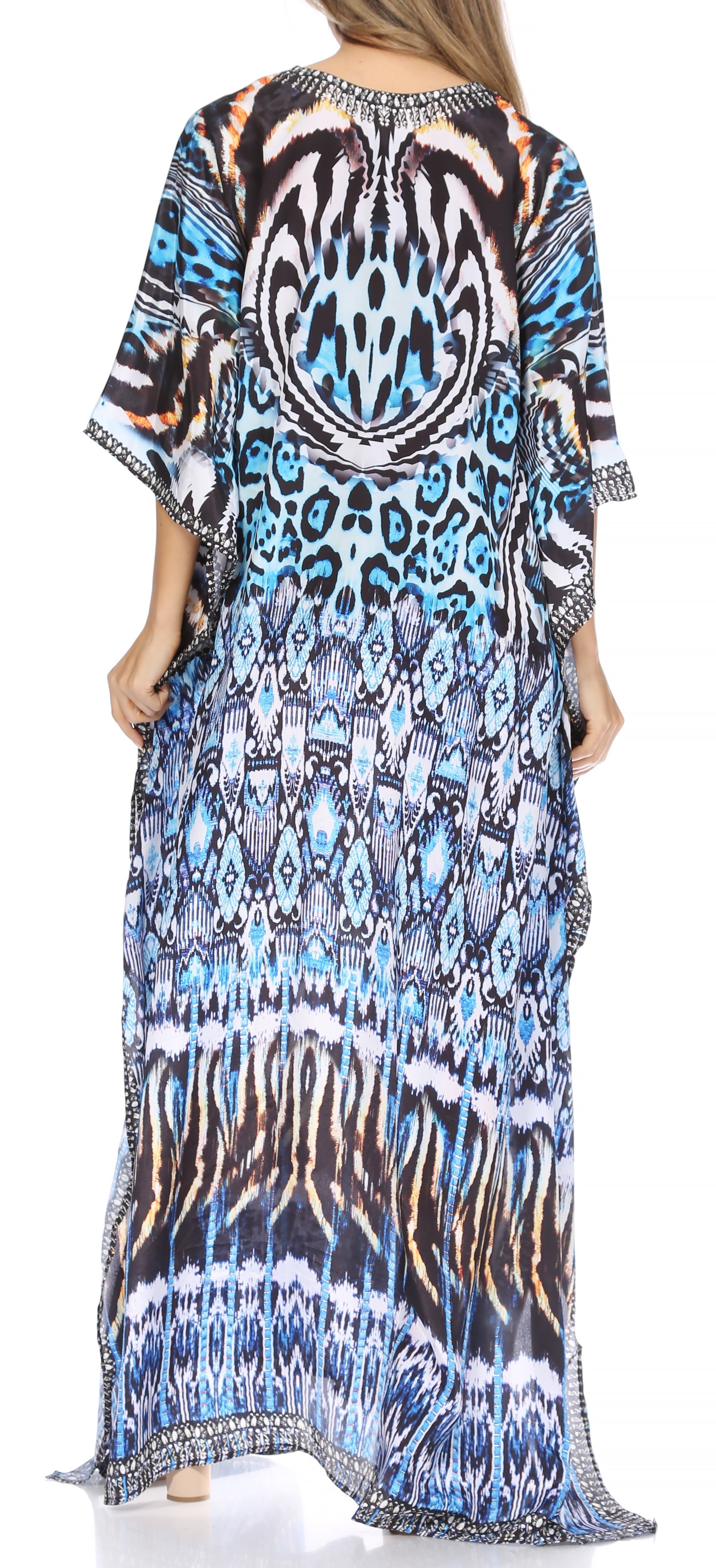 Sakkas Georgettina Flowy Rhinestone V Neck Long Caftan