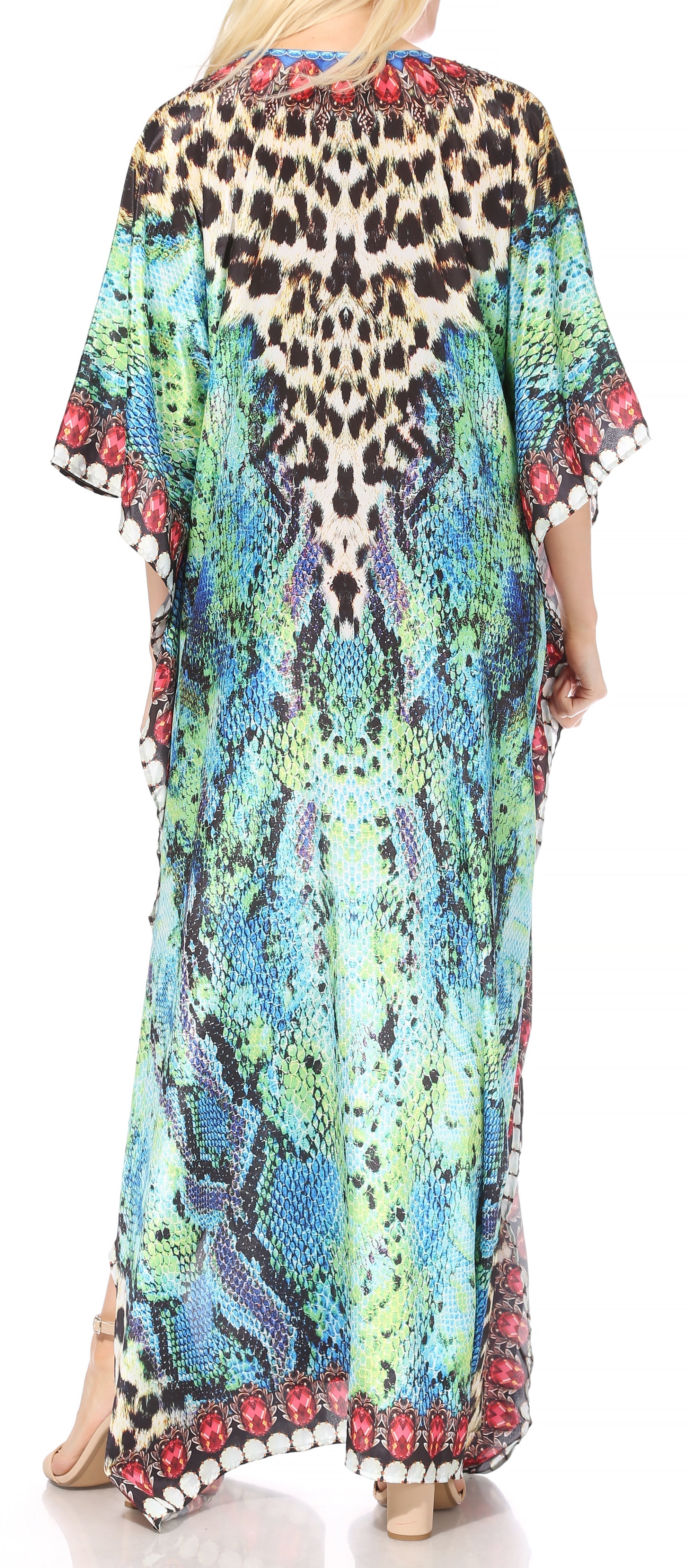 Sakkas Georgettina Flowy Rhinestone V Neck Long Caftan