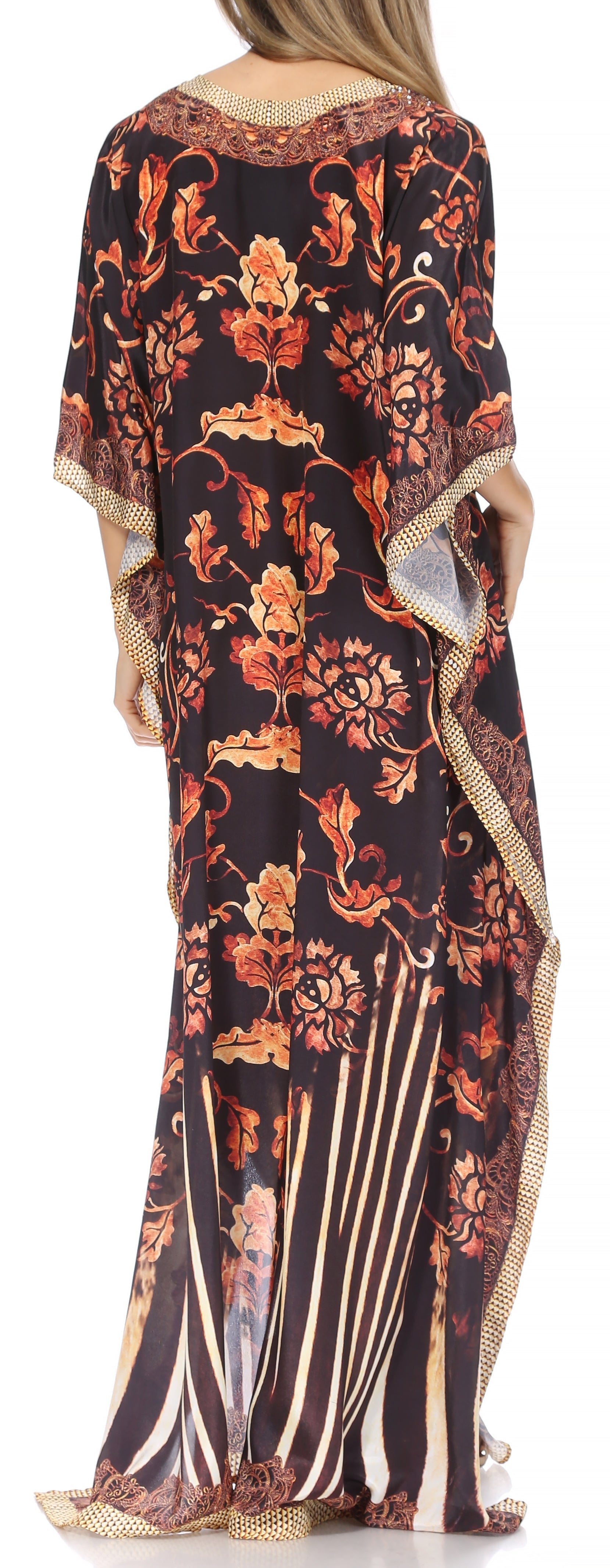 Sakkas Georgettina Flowy Rhinestone V Neck Long Caftan
