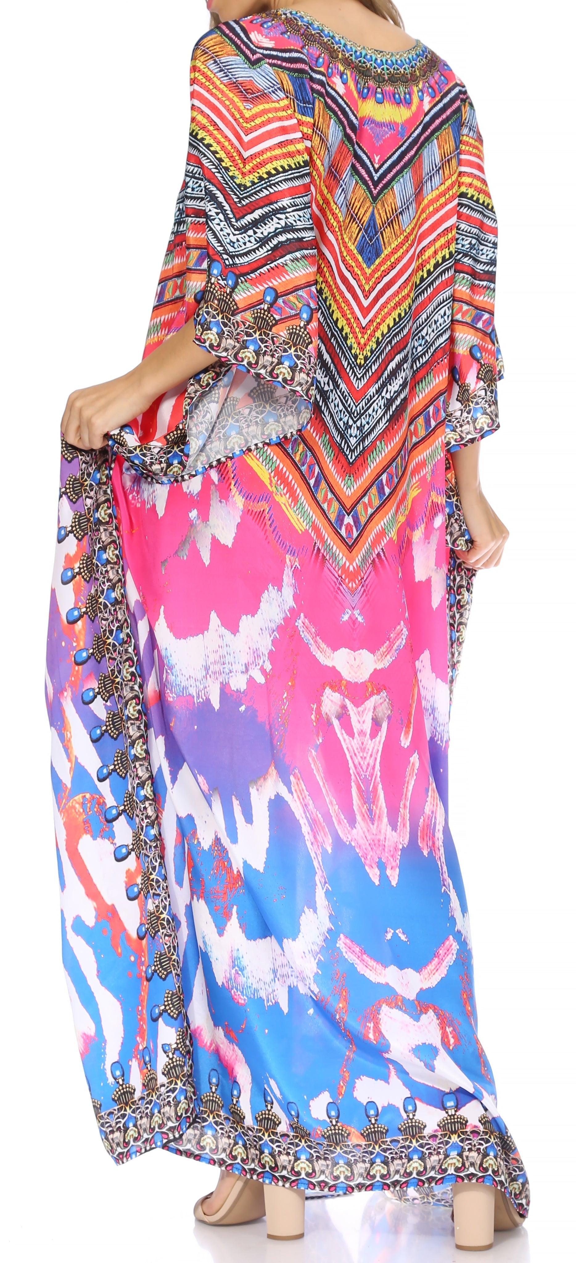 Sakkas Georgettina Flowy Rhinestone V Neck Long Caftan