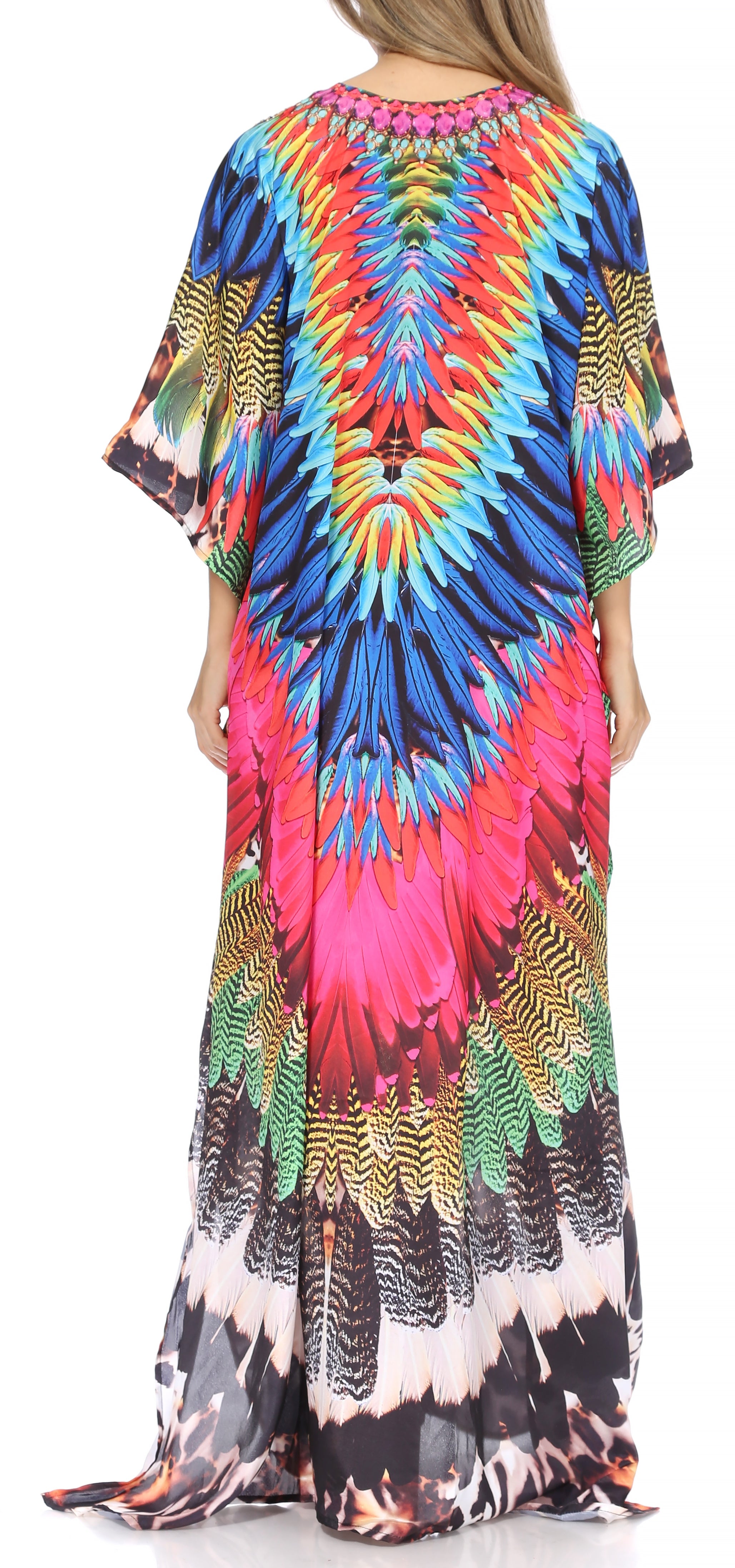 Sakkas Georgettina Flowy Rhinestone V Neck Long Caftan