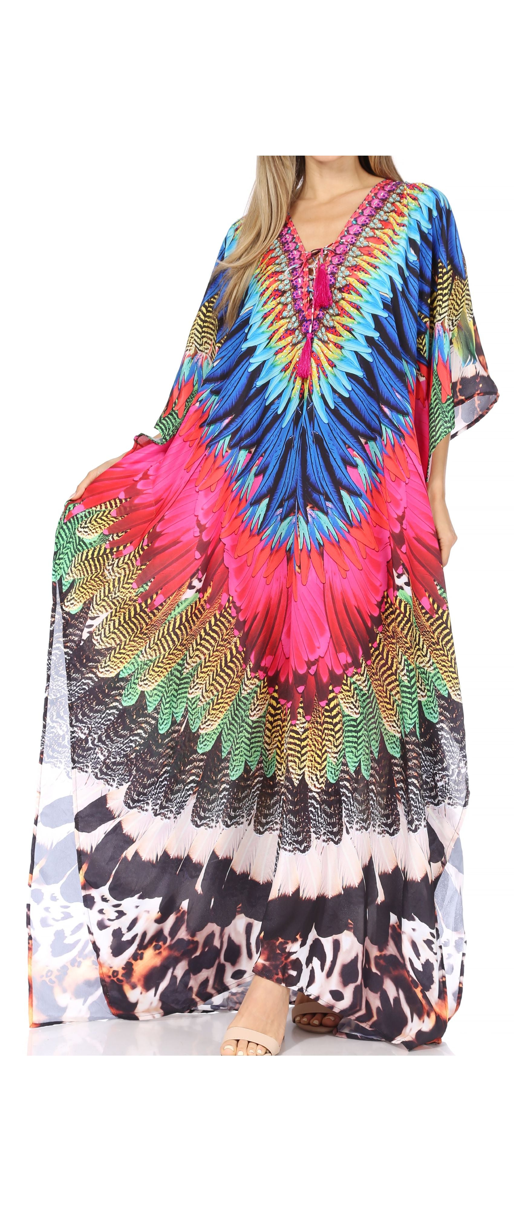Sakkas Georgettina Flowy Rhinestone V Neck Long Caftan