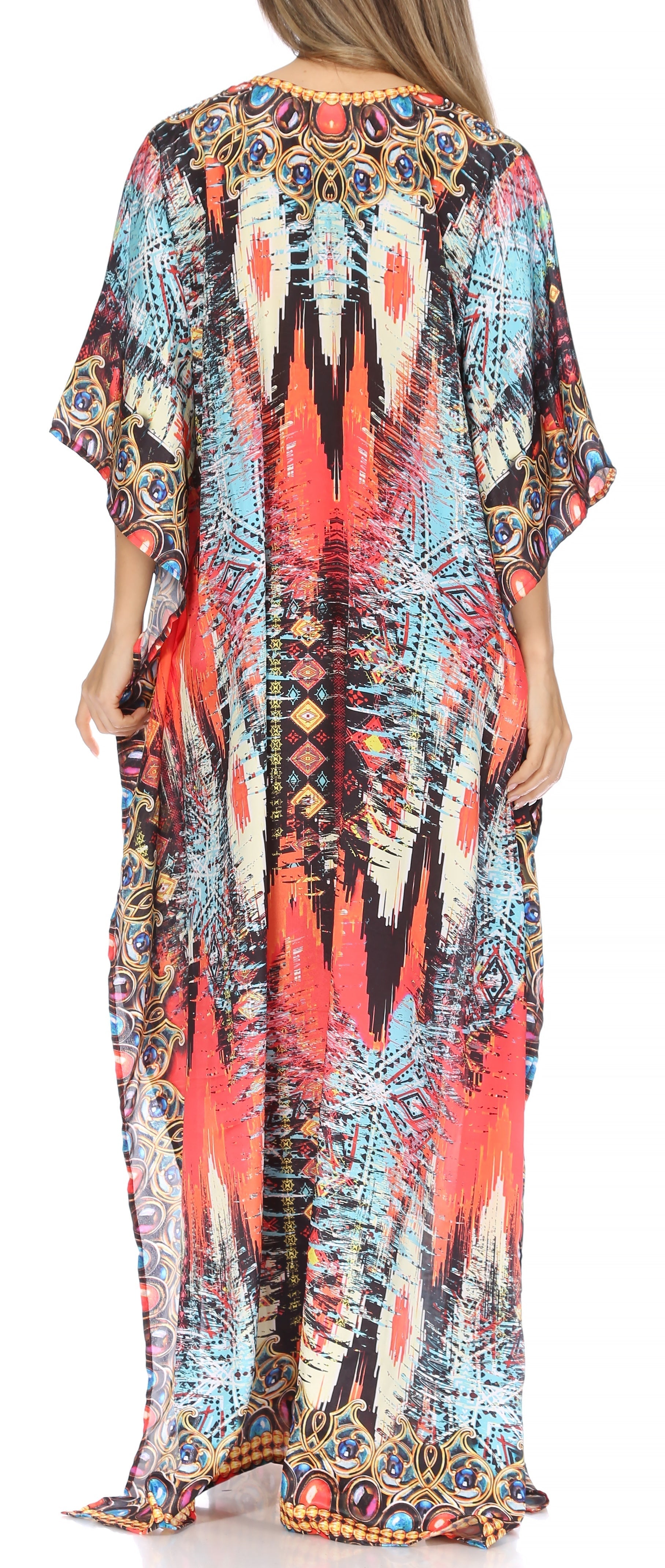 Sakkas Georgettina Flowy Rhinestone V Neck Long Caftan