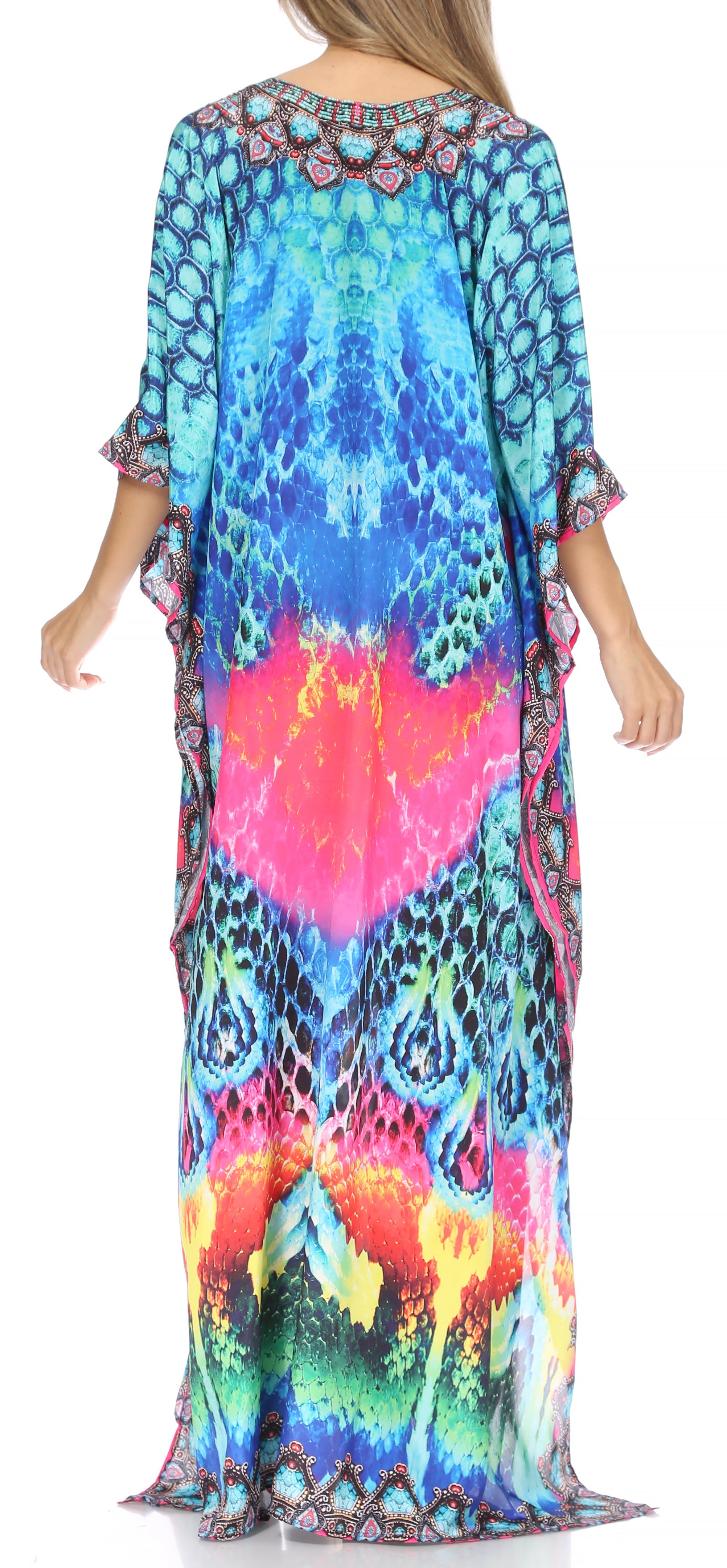 Sakkas Georgettina Flowy Rhinestone V Neck Long Caftan